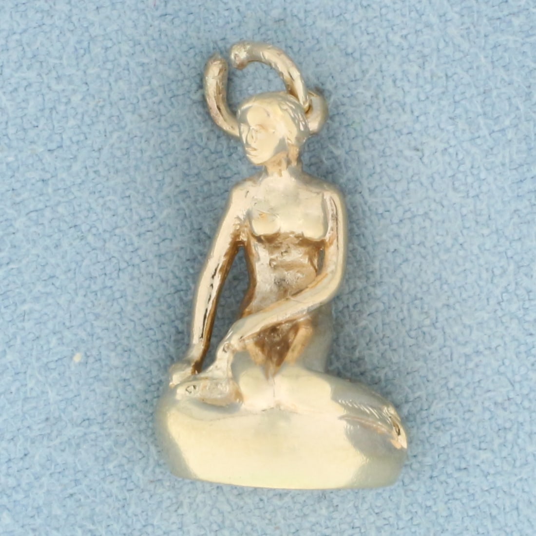 BH Bernhard Hertz Signed Little Mermaid 3D Charm or Pendant in 14k Yellow Gold: In 14k Yellow Gold. 7/8 inch long. 3/8 inch wide. Made in Denmark by BH Bernhard Hertz