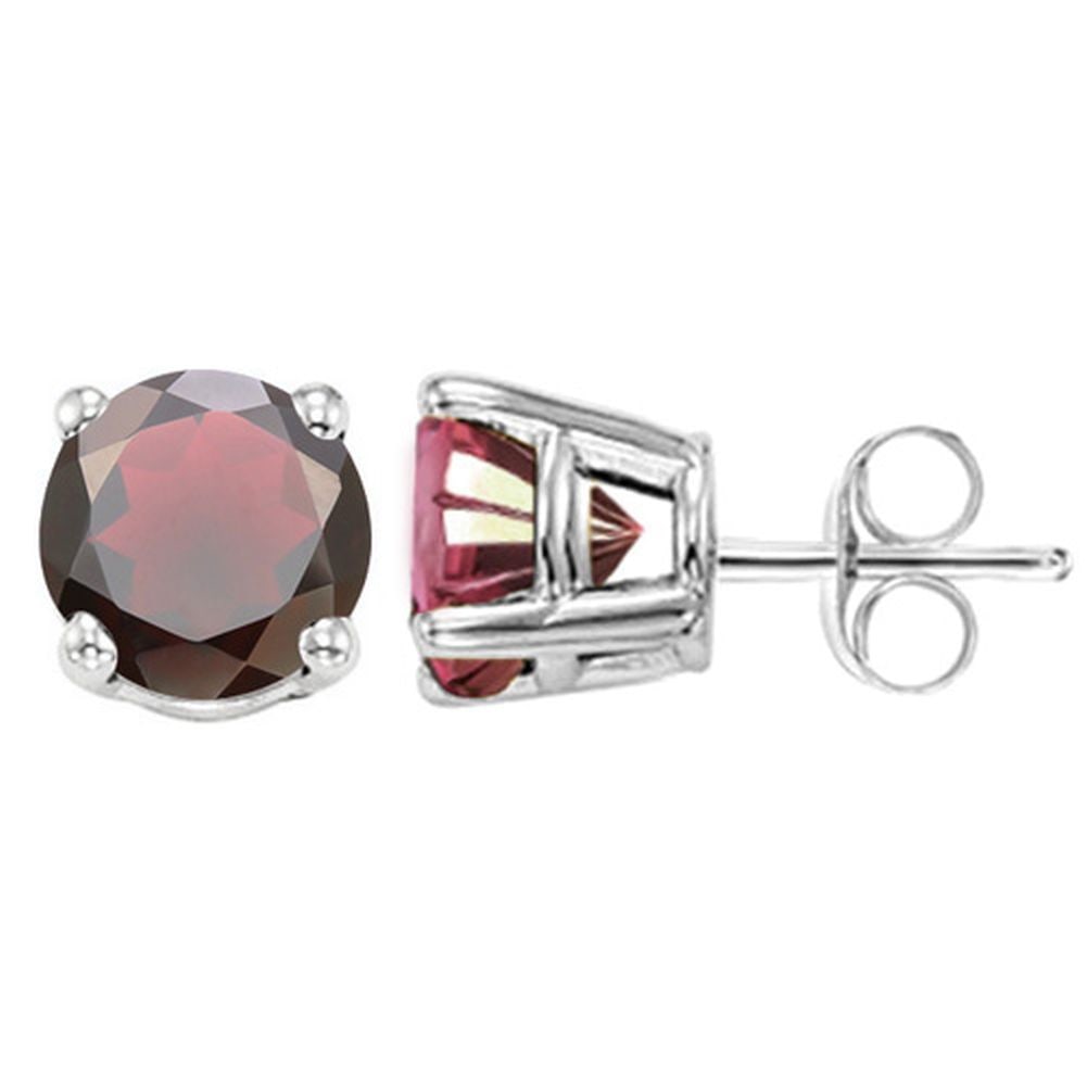 5MM Round Cut Garnet 1.2CTW Stud Earrings in Sterling Silver: In platinum over .925 sterling silver basket mountings with friction backs included. Contains 2 round cut garnet gemstones with excellent color and clarity, approx. 1.2CTW, 5mm each. 1.1g
