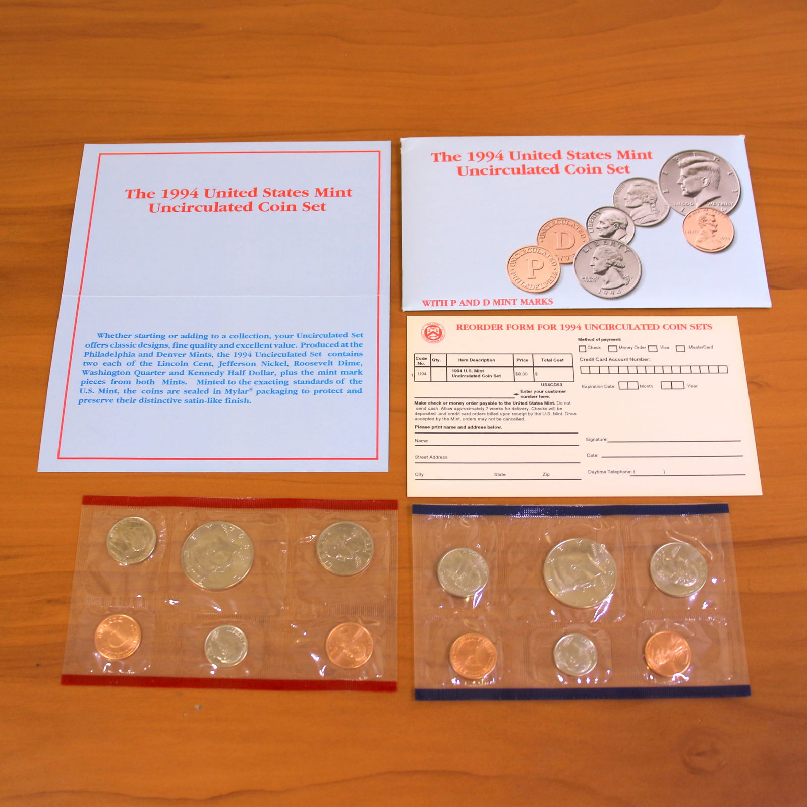 1994 US Mint Uncirculated Proof Coin Set OGP: Contains one 1994 Philadelphia Mint Coin Set and one 1994 Denver Mint Coin Set. Set in original packaging and contains reorder form and certificate of authenticity.