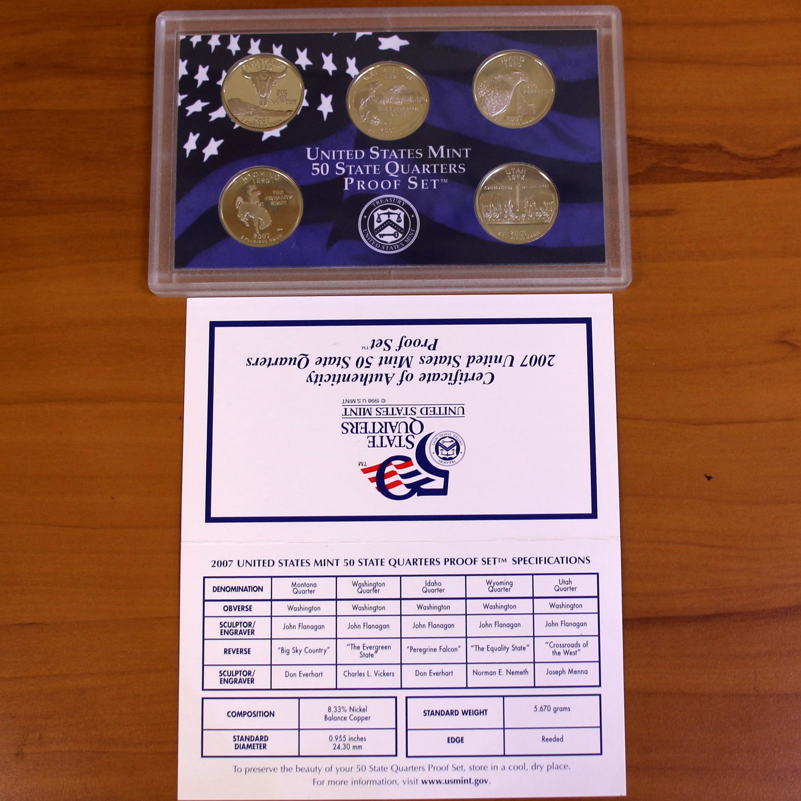 2007 US Mint State Quarters Proof Coin Set OGP: Contains one 2007 United States Mint State Quarters Proof Set. Set in packaging.