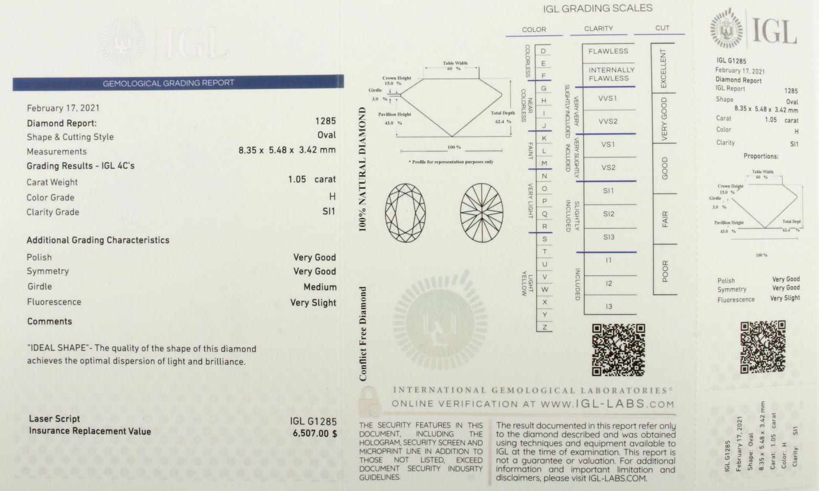 Certified Over 1ct Oval Natural Diamond (1 of 2)