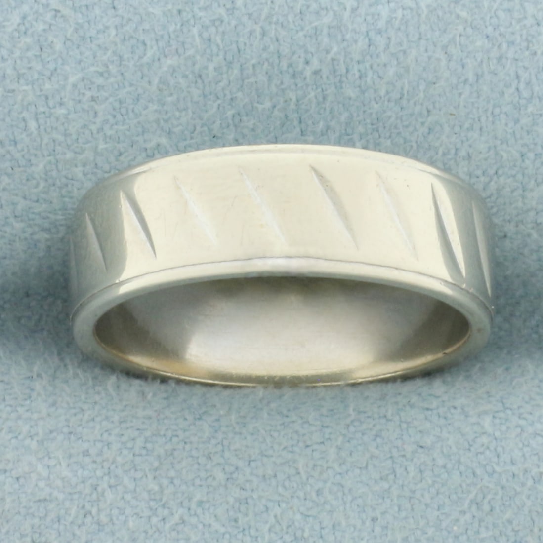 Diagonal Diamond Cut Wedding Band Ring in 14k White Gold: In 14k white gold. 6mm wide. Size: 7.25. 5.5g.
