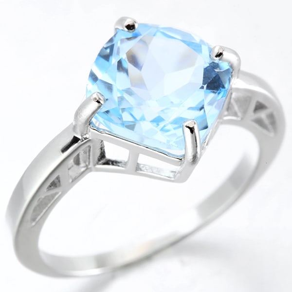 Large Blue Topaz Solitaire Ring in Sterling Silver - 2