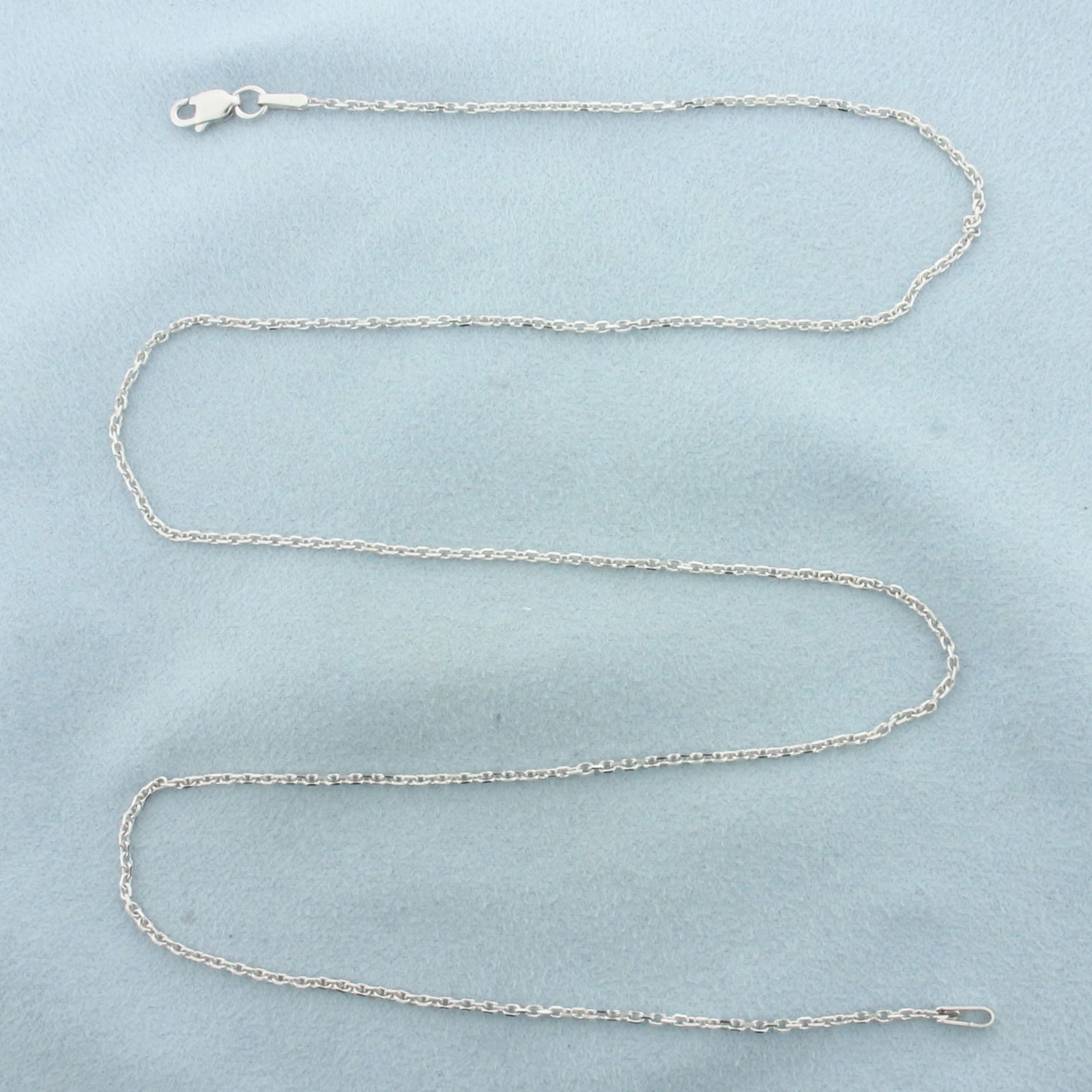 20 Inch Cable Link Chain Necklace in 14k White Gold: In 14k White Gold. 20 inches long. 1.2mm wide. Lobster clasp. 3.1g.
