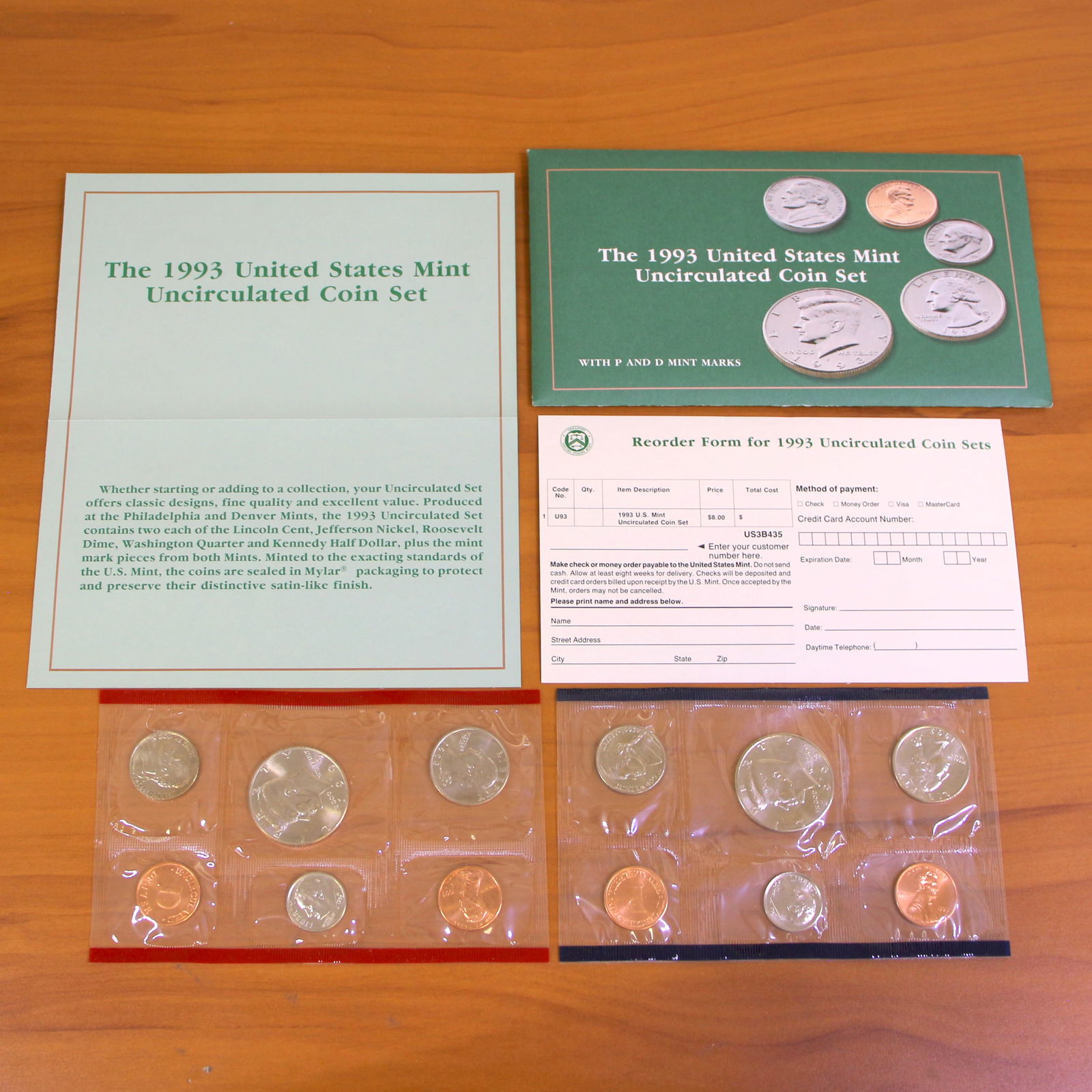 1993 US Mint Uncirculated Coin Set OGP: Contains one 1993 Philadelphia Mint Coin Set and one 1993 Denver Mint Coin Set. Set in original packaging and contains reorder form and certificate of authenticity.
