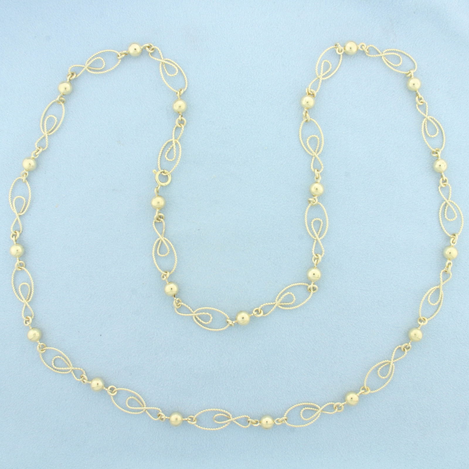 Extra Long Designer Link Ball Bead Necklace in 14k Yellow Gold (1 of 2)