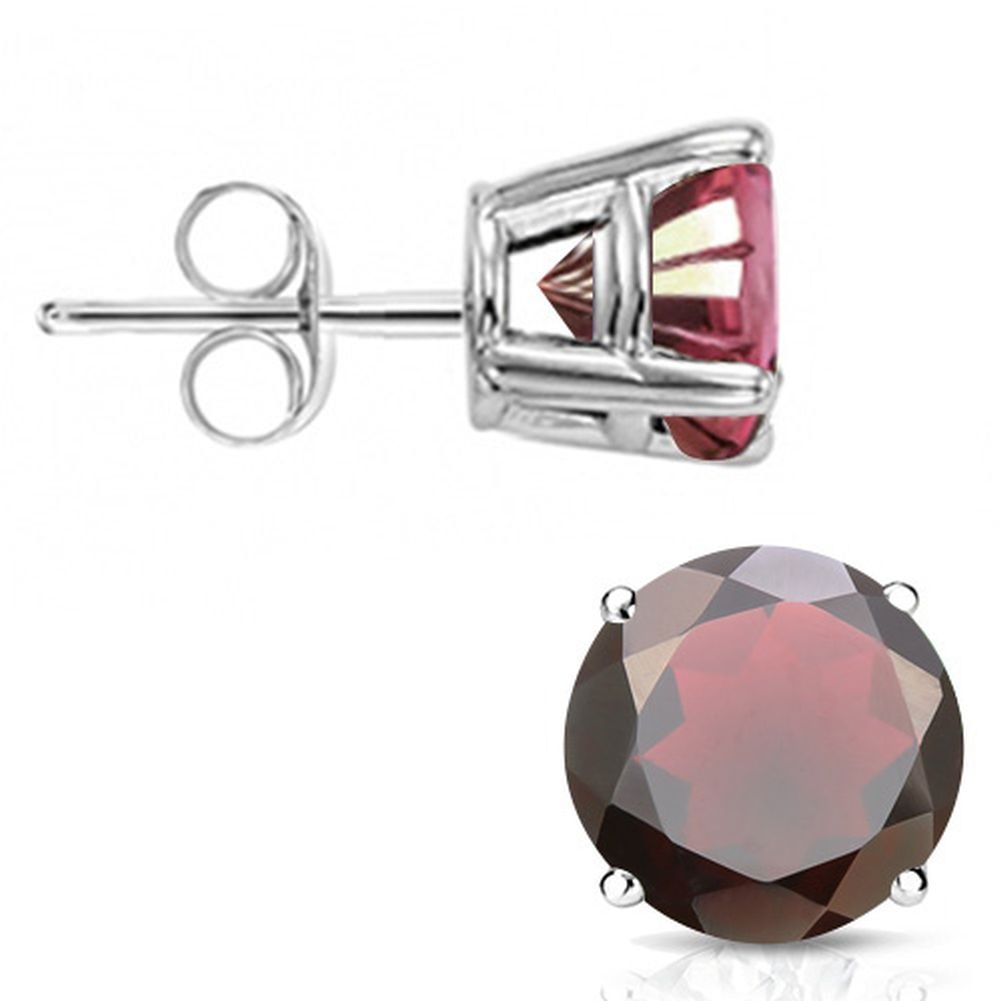 6MM Round Cut Garnet 2CTW Stud Earrings in Sterling Silver: In platinum over .925 sterling silver basket mountings with friction backs included. Contains 2 round cut garnet gemstones with excellent color, approx. 2CTW, 6mm each. 1.5g