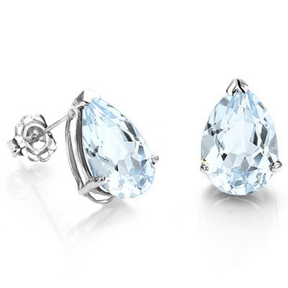 6x4MM Pear Cut Aquamarine .85CTW Stud Earrings in Sterling Silver: In platinum over .925 sterling silver basket mountings with friction backs included. Contains 2 pear cut aquamarine gemstones with excellent light color and clarity, approx. .85CTW, 6x4mm each. .9g