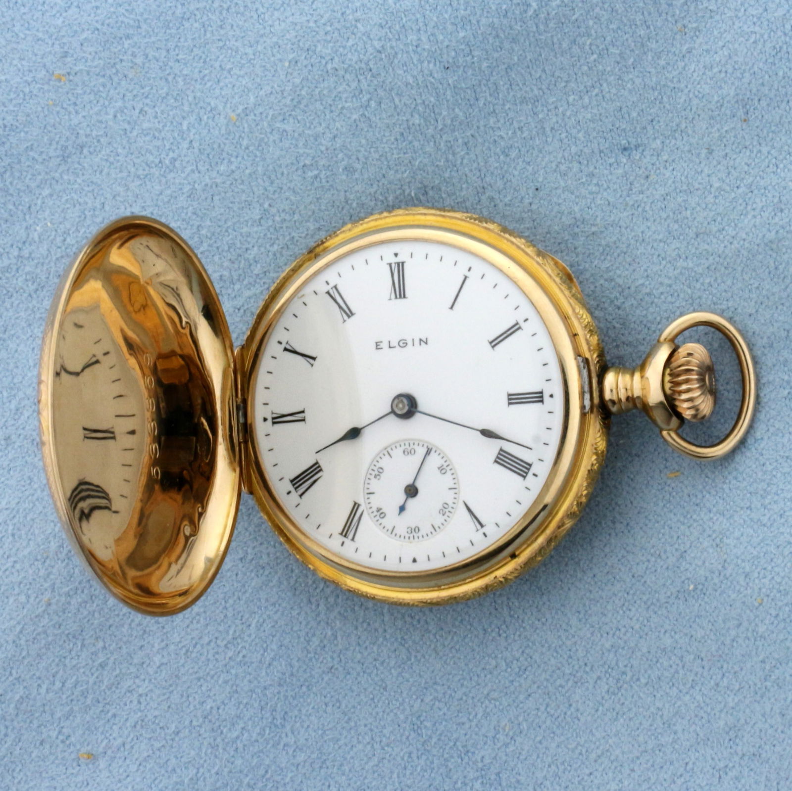 Antique Solid 14k Gold Elgin Pocket Watch Circa 1890: Case in solid 14k Yellow, Rose, and Green Gold. 33mm case made by Wadsworth Watch Case Co. Elgin 15 Jewel movement runs great. Original enamel dial in excellent condition. Hand-engraved decorative tri