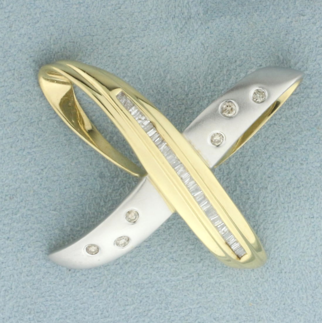 Baguette and Round Diamond X Design Slide Pendant in 14k Yellow and White Gold (1 of 2)