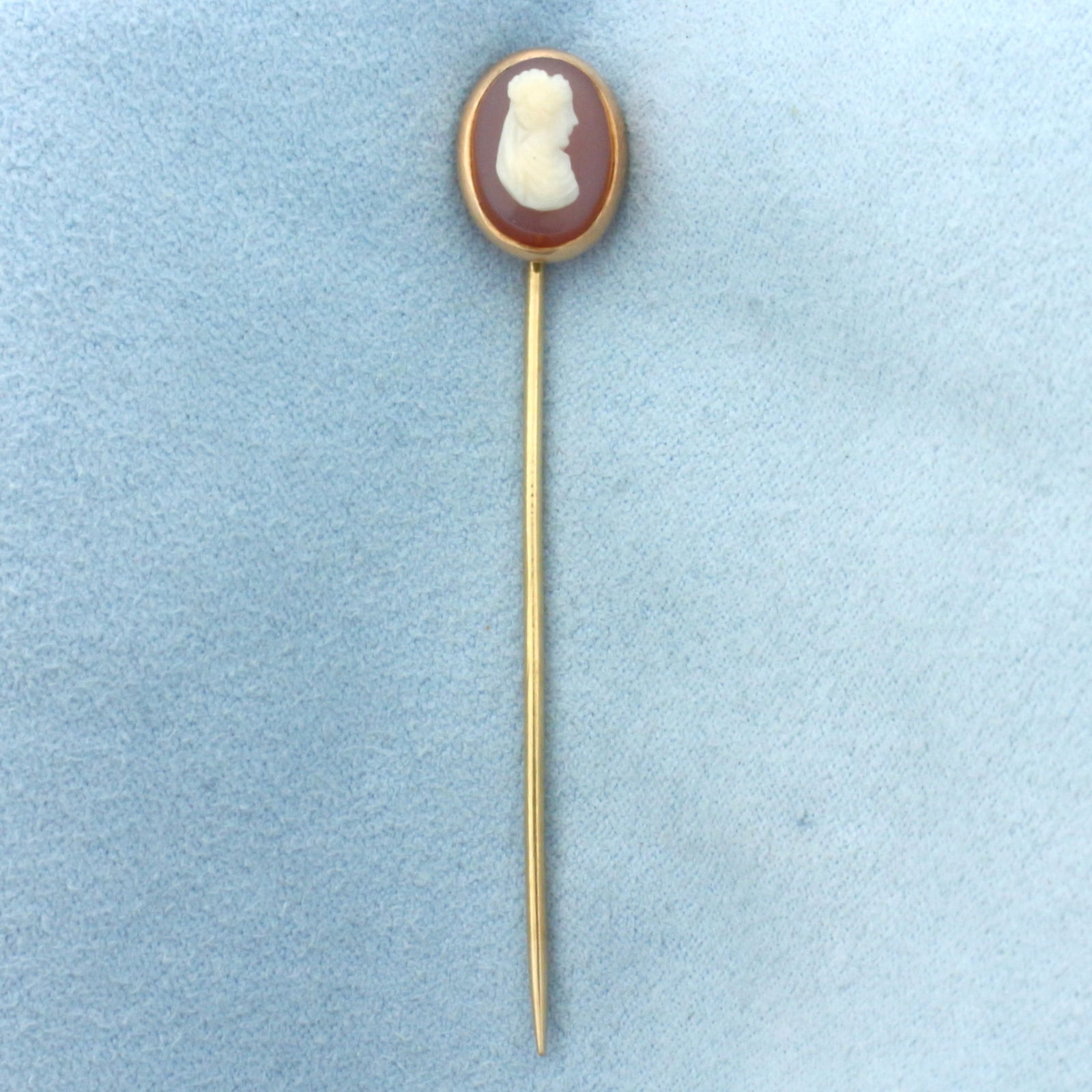 Vintage Hand Carved Cameo Stick Pin in 14k Yellow Gold (1 of 2)