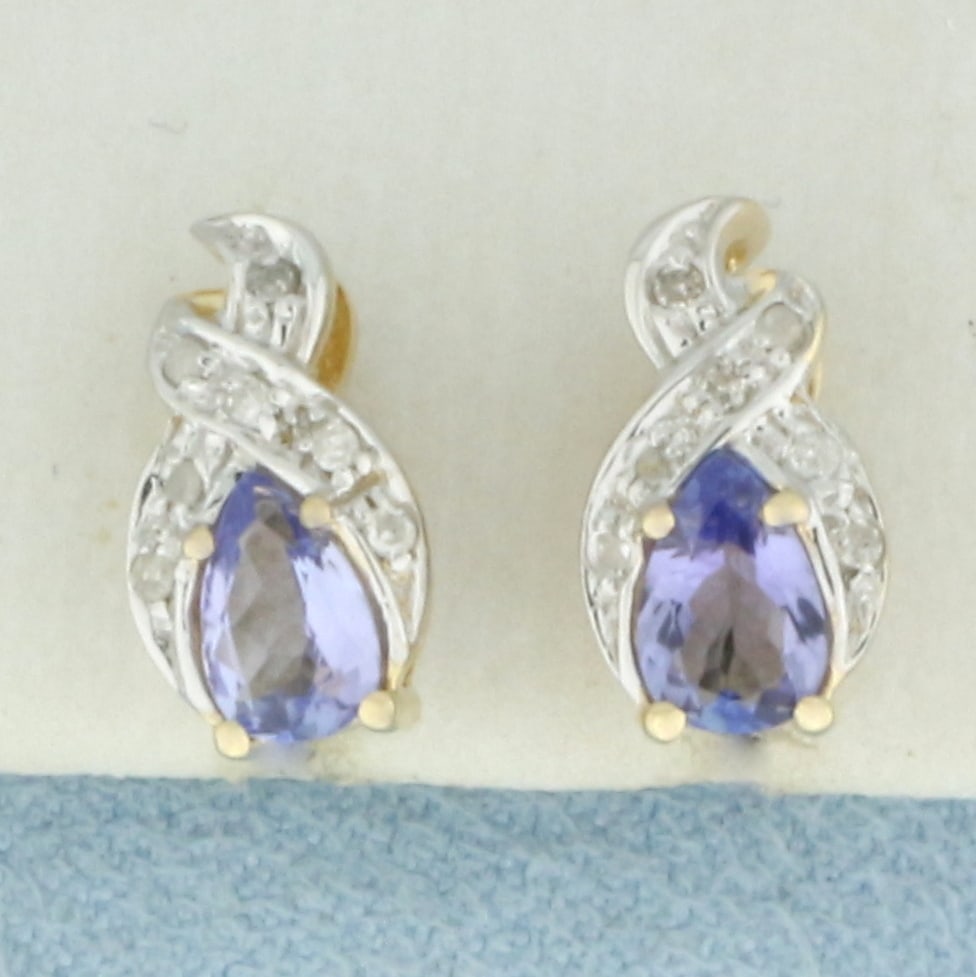 Tanzanite and Diamond Earrings in 14k Yellow Gold (1 of 2)