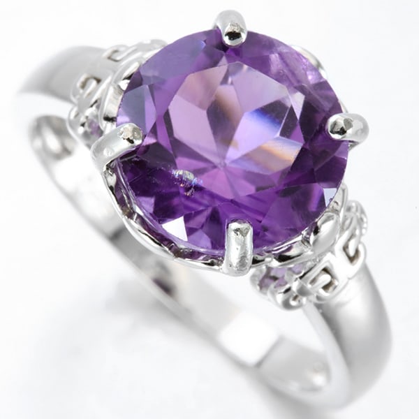 Large Amethyst Solitaire Statement Ring in Sterling Silver - 2