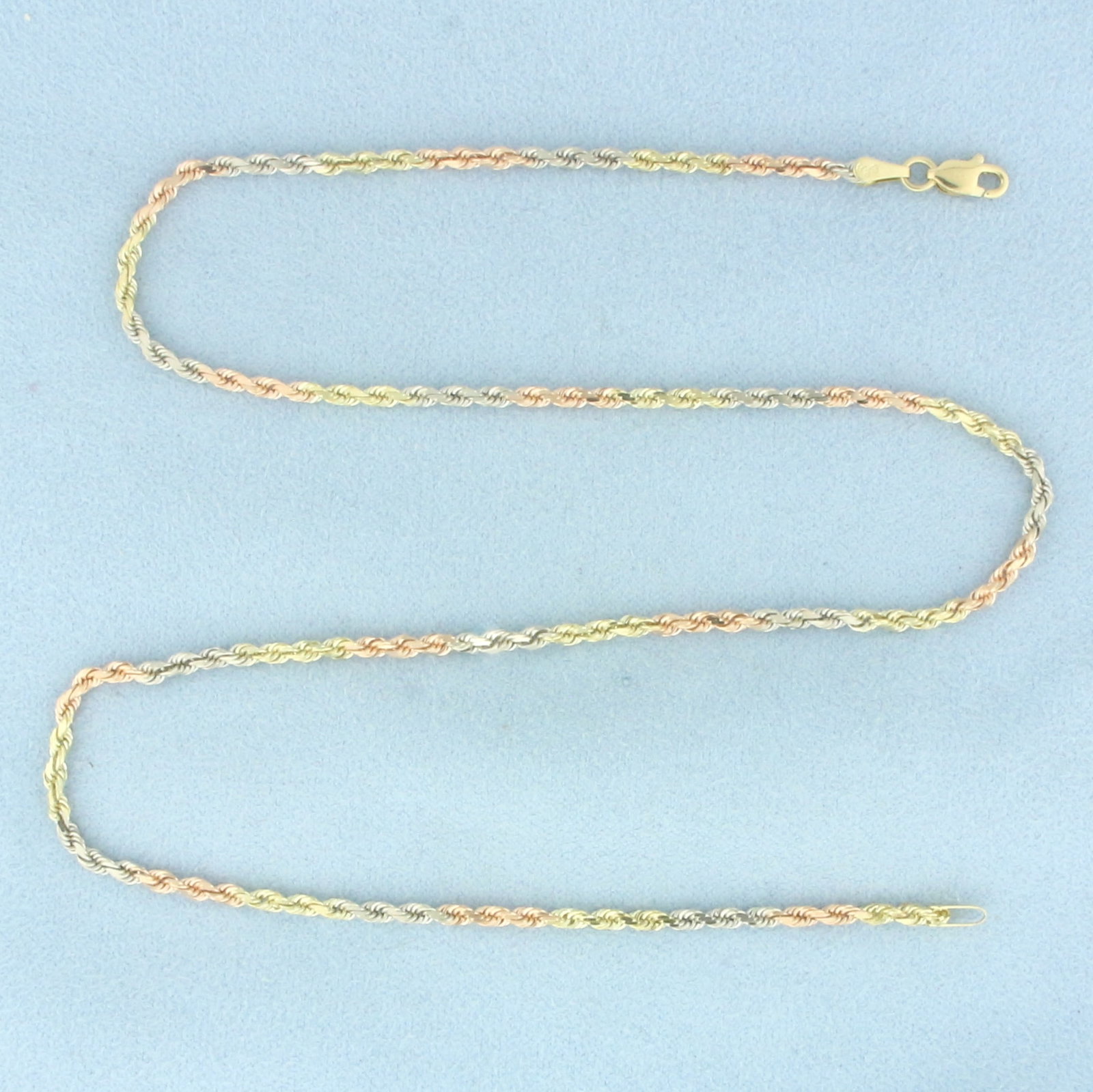 16 Inch Tri-Color Rope Link Chain Necklace in 14k Yellow, Rose, and White Gold (1 of 2)