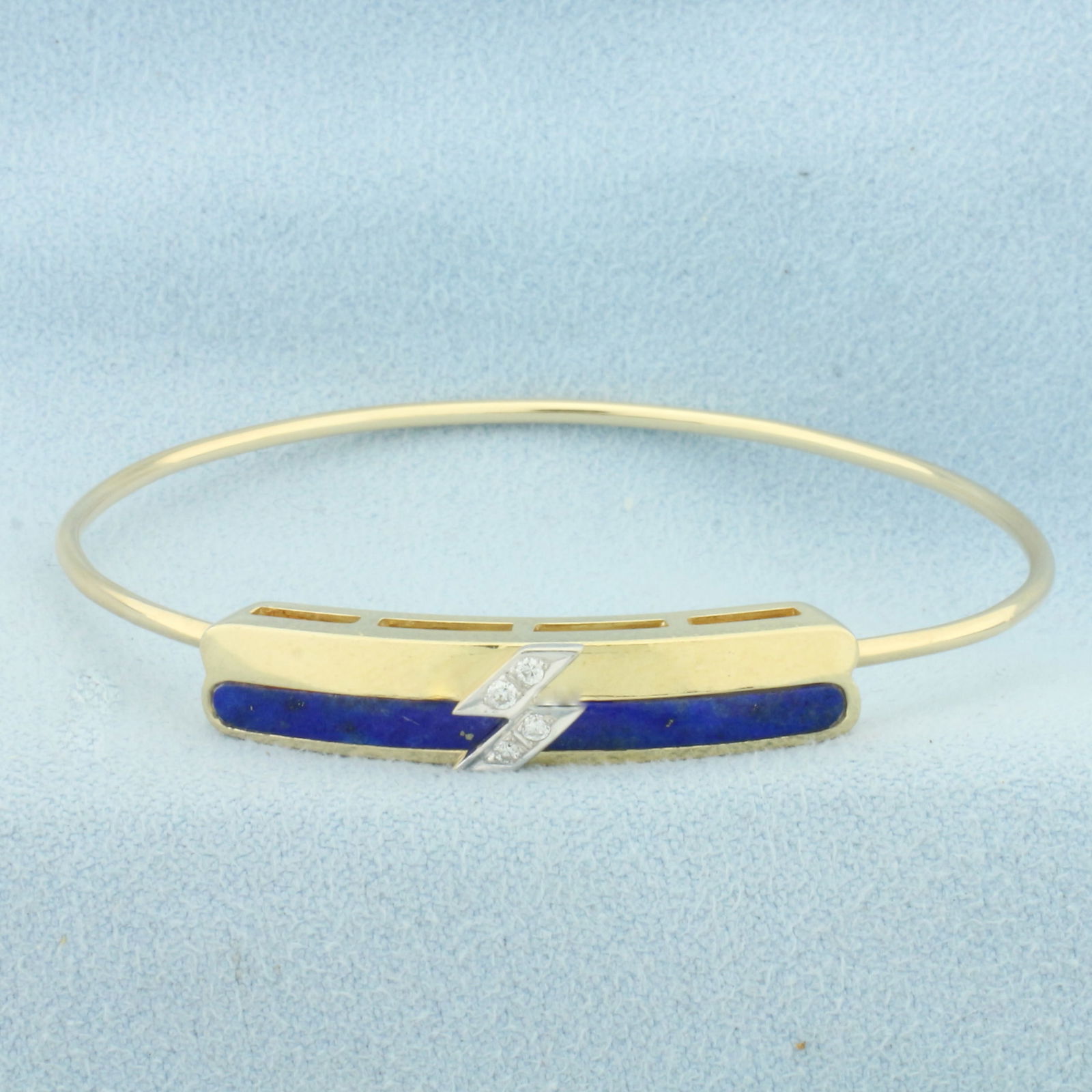 Lapis Lazuli and Diamond Hinged Bangle Bracelet in 14k Yellow Gold (1 of 4)
