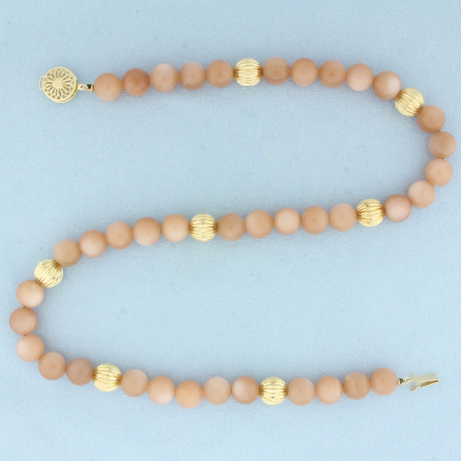Peach Moonstone and Gold Ball Bead Necklace in 14k Yellow Gold (1 of 2)