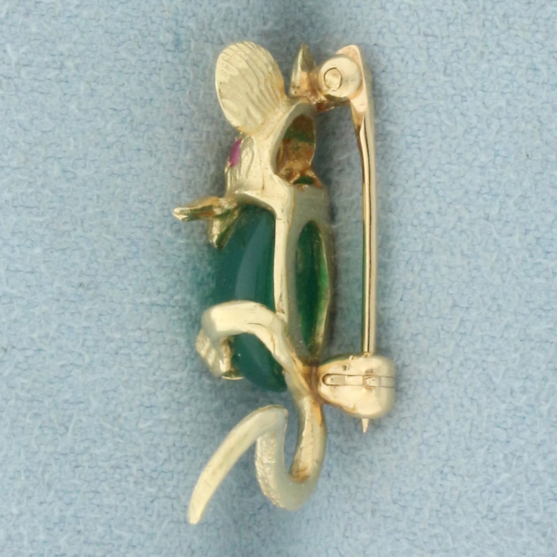 Emerald and Ruby Mouse Pin in 14k Yellow Gold - 3