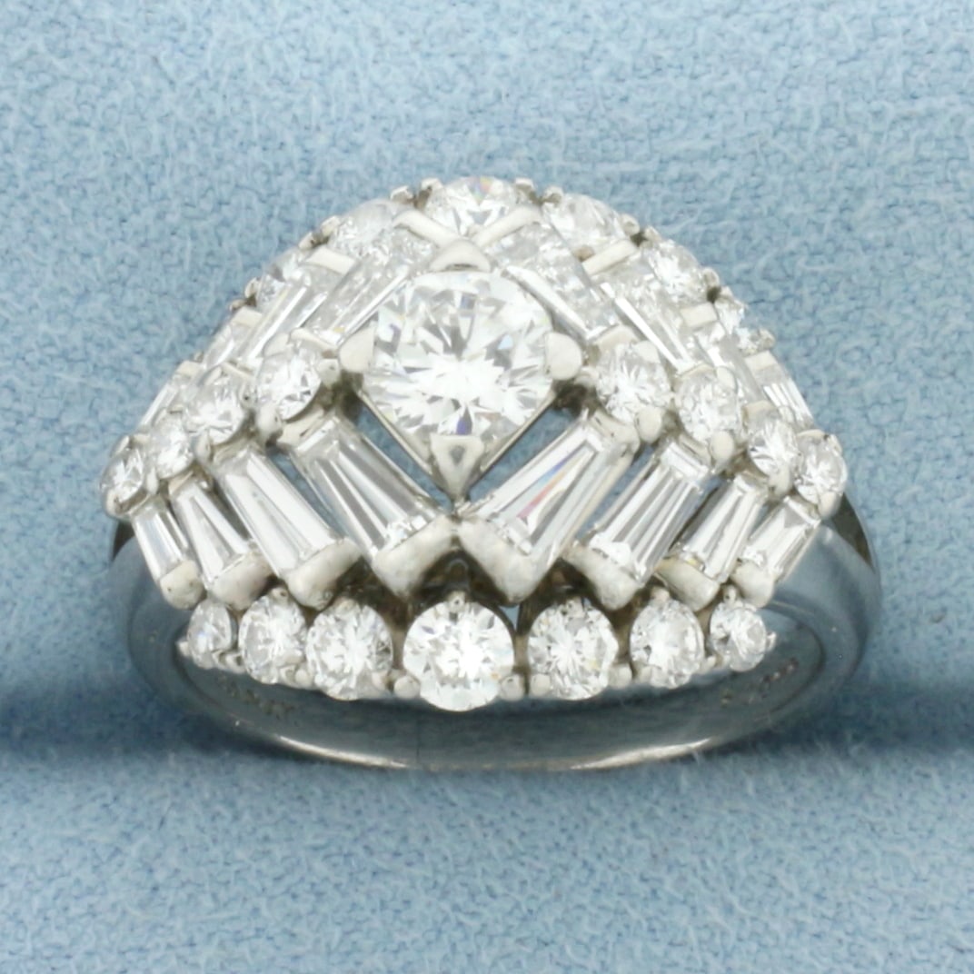 Oscar Heyman Numbered Mid Century Round and Baguette Diamond Ring in Platinum (1 of 4)