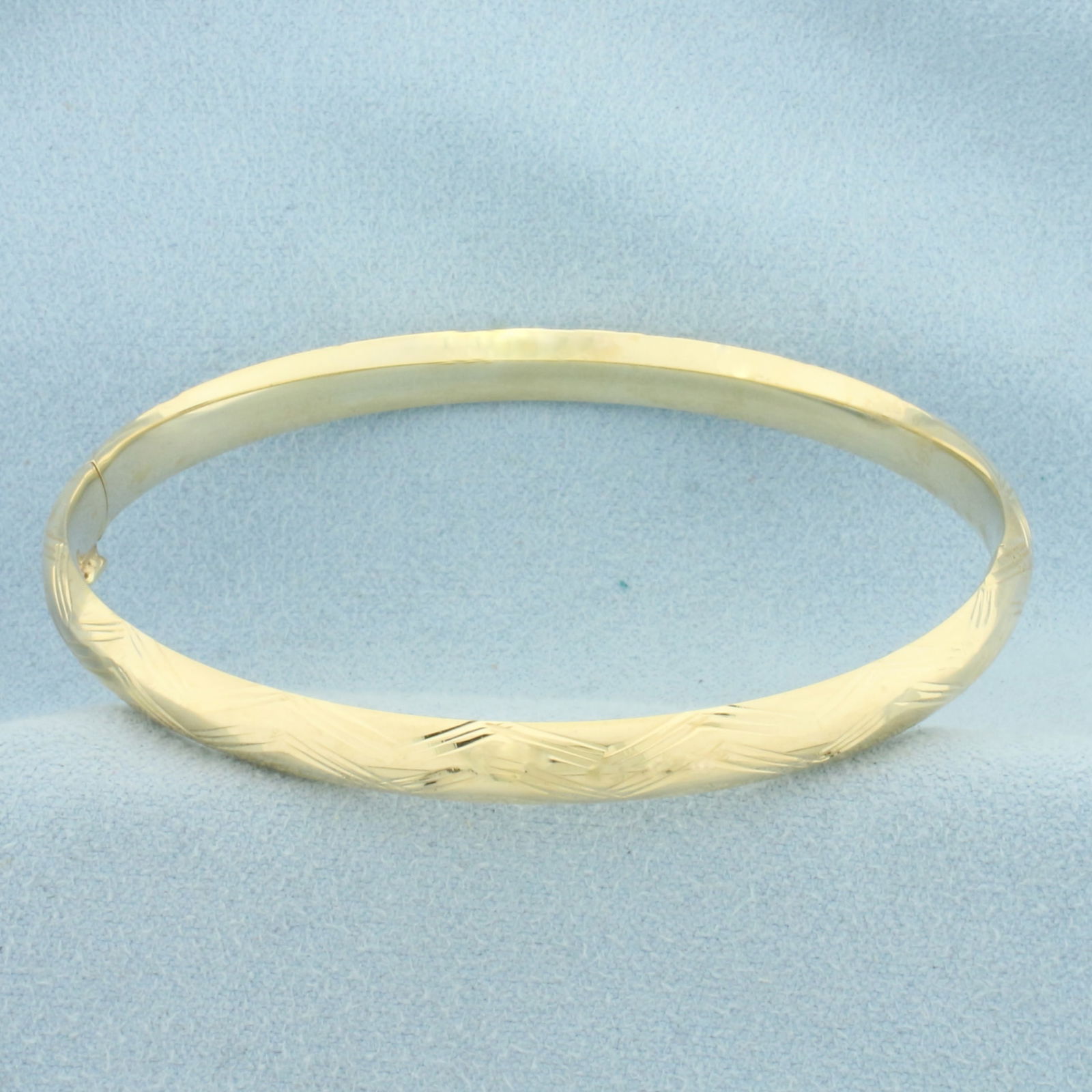 Etched Wave Design Hinged Bangle Bracelet in 14k Yellow Gold (1 of 3)