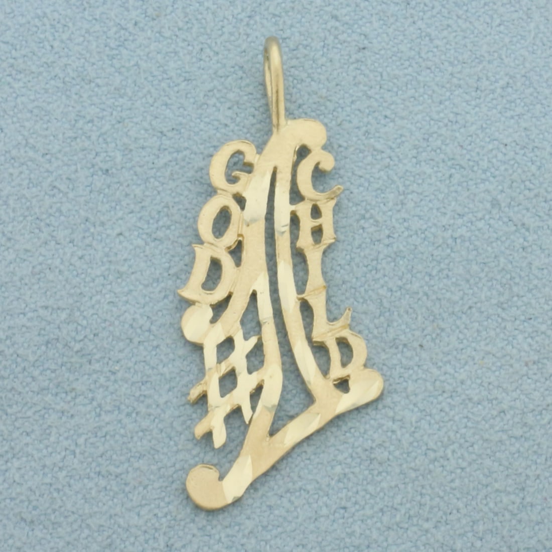 Number One #1 Godchild Pendant in 14k Yellow Gold: In 14k Yellow Gold. 1 3/8 inch long (including bale). 5/8 inch wide at widest. 1.3g.