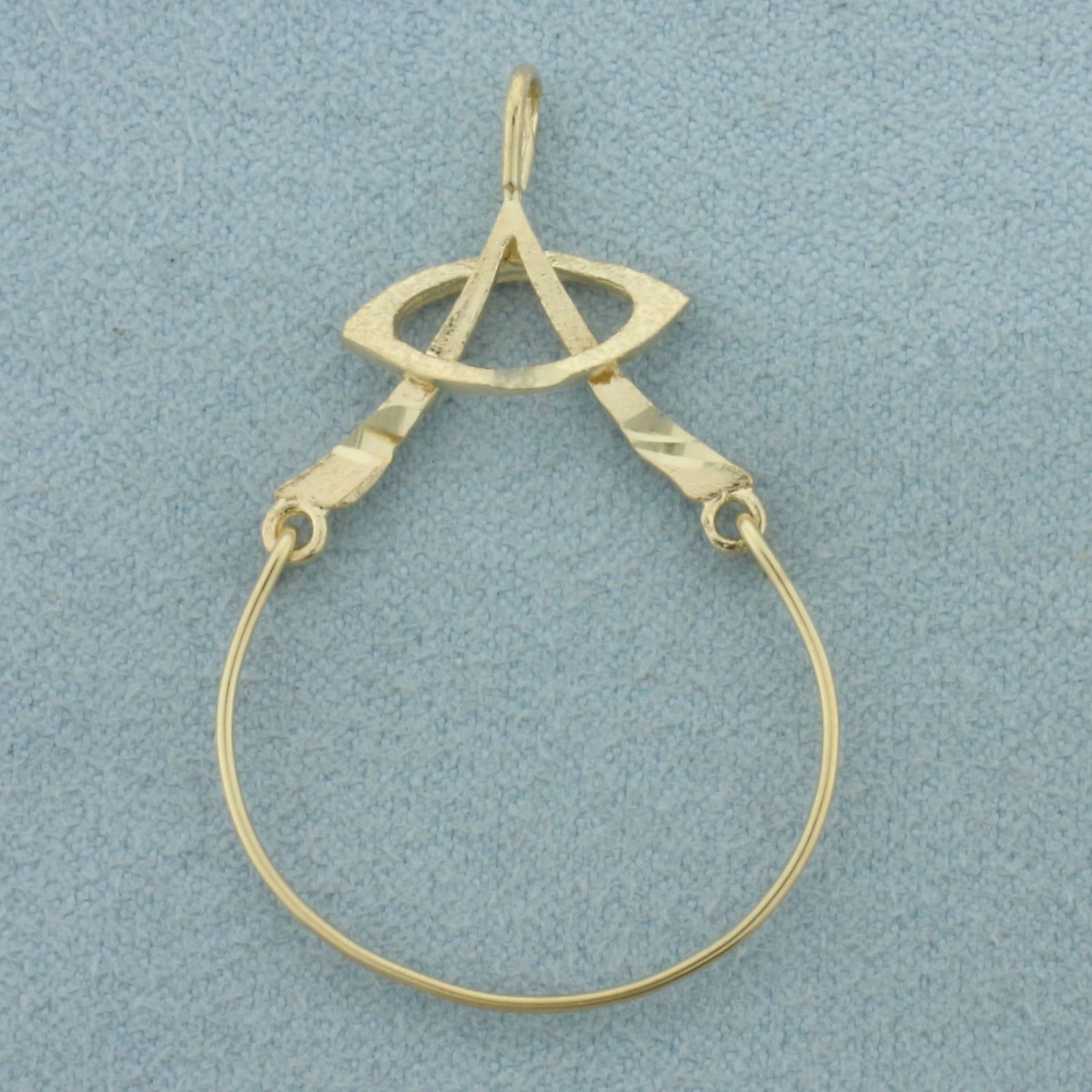 Unique Charm Holder Pendant in 14k Yellow Gold: In 14k Yellow Gold. 1 1/2 inch long. 1 inch diameter. 1.4g.