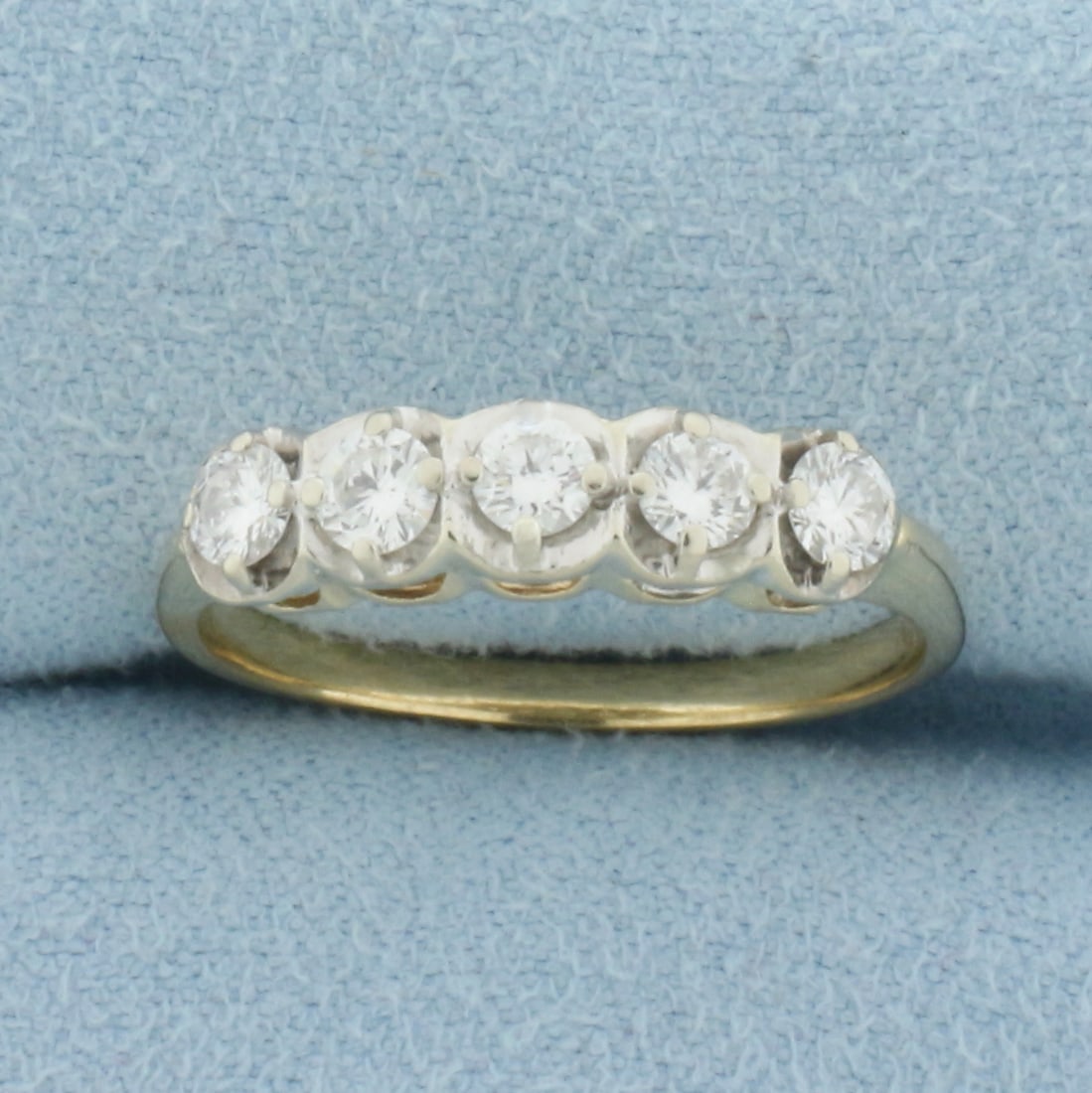 Vintage 5-Stone Diamond Wedding or Anniversary Ring in 14K Yellow Gold: In 14k yellow gold. Contains five high quality diamonds, 1/2ct TW, VS clarity/G color. Size 7.5. 2.4g.