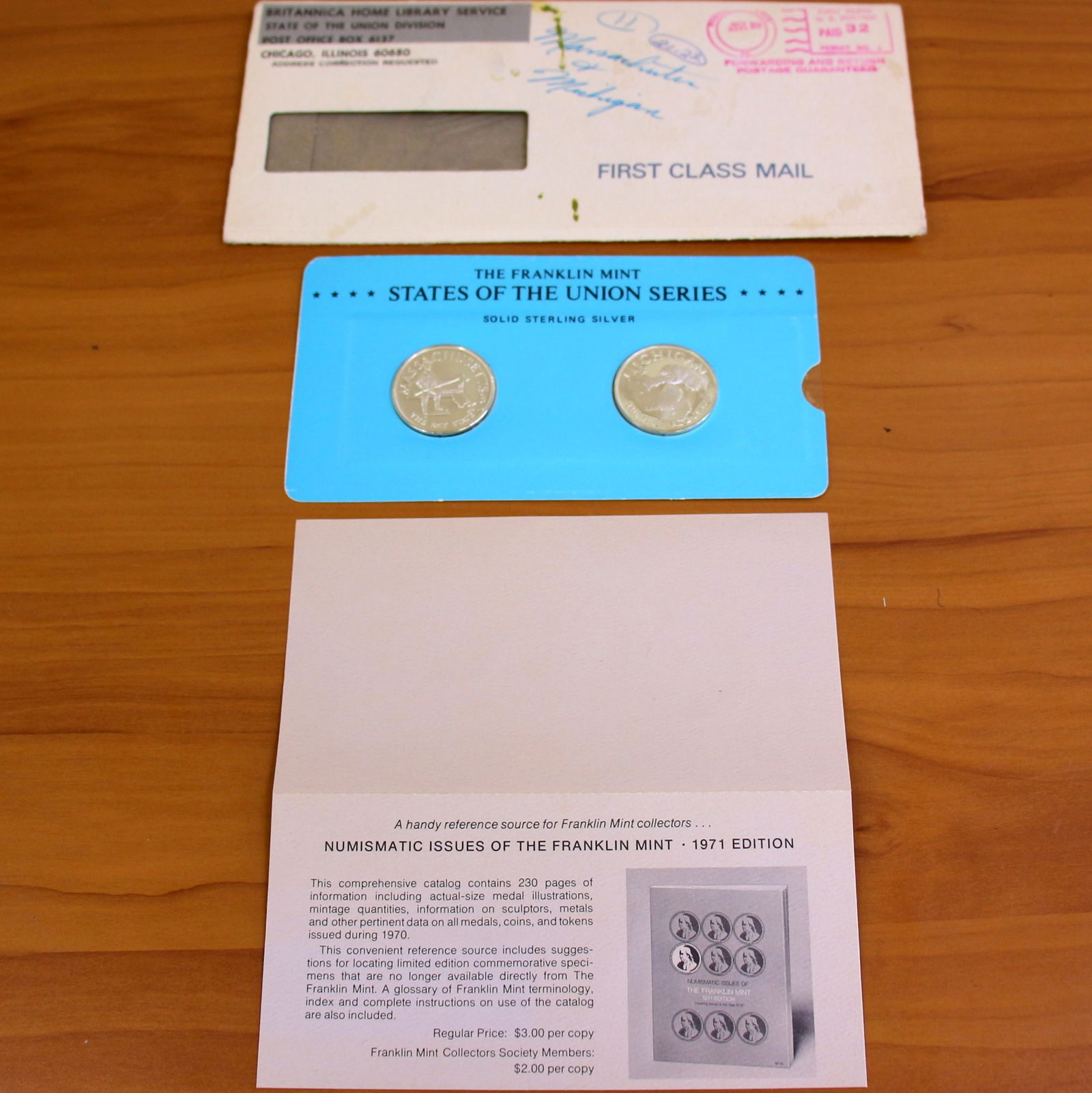 Franklin Min States of the Union Sterling Silver Coins Massachusetts and Michigan Original Packaging: In Solid Sterling Silver. Includes original packaging and envelope.