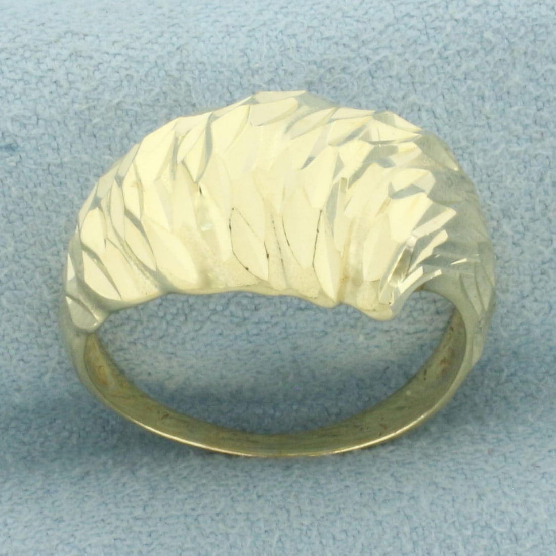 Diamond Cut Dome Wave Ring in 14k Yellow Gold: In 14k Yellow Gold. 12.7mm wide at widest. Size 8.25. 4.1g.