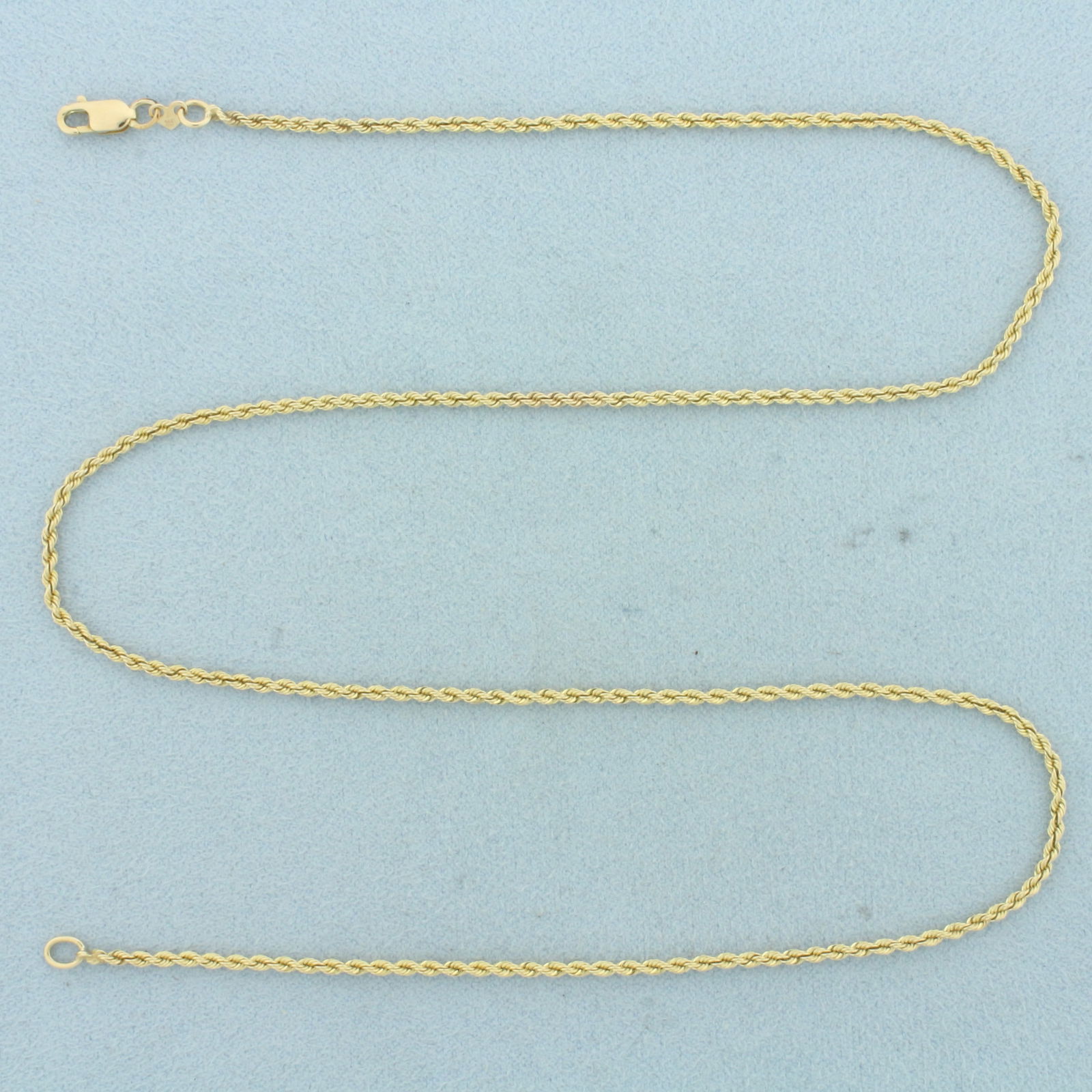 Italian 18 Inch Italian Rope Link Chain Necklace in 14k Yellow Gold: In 14k Yellow Gold. 18 inches long. 1.6mm wide. Made in Italy. Lobster clasp. 4.5g.