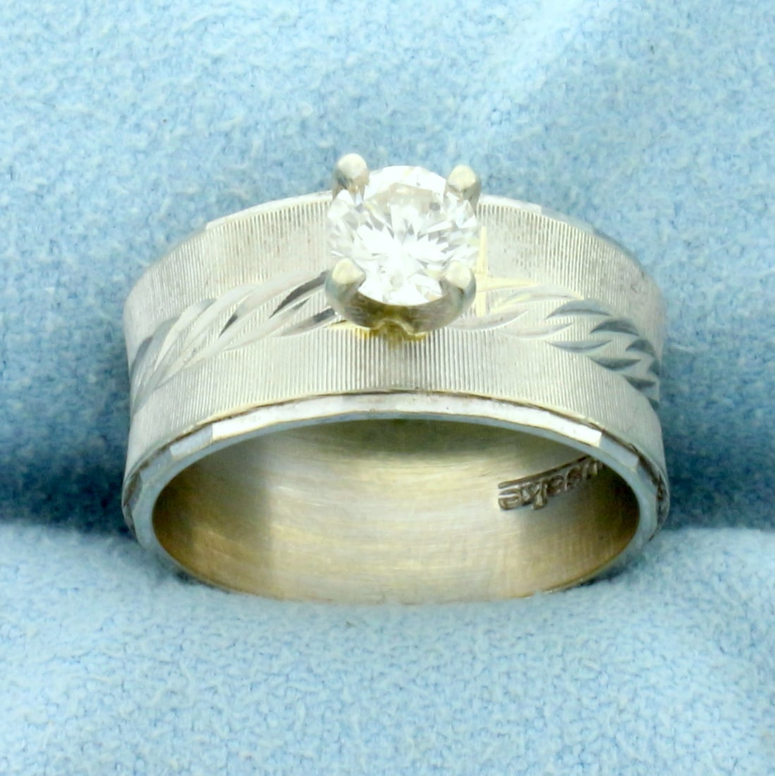 Diamond Wide Band Solitaire Engagement Ring in 14K White Gold (1 of 4)