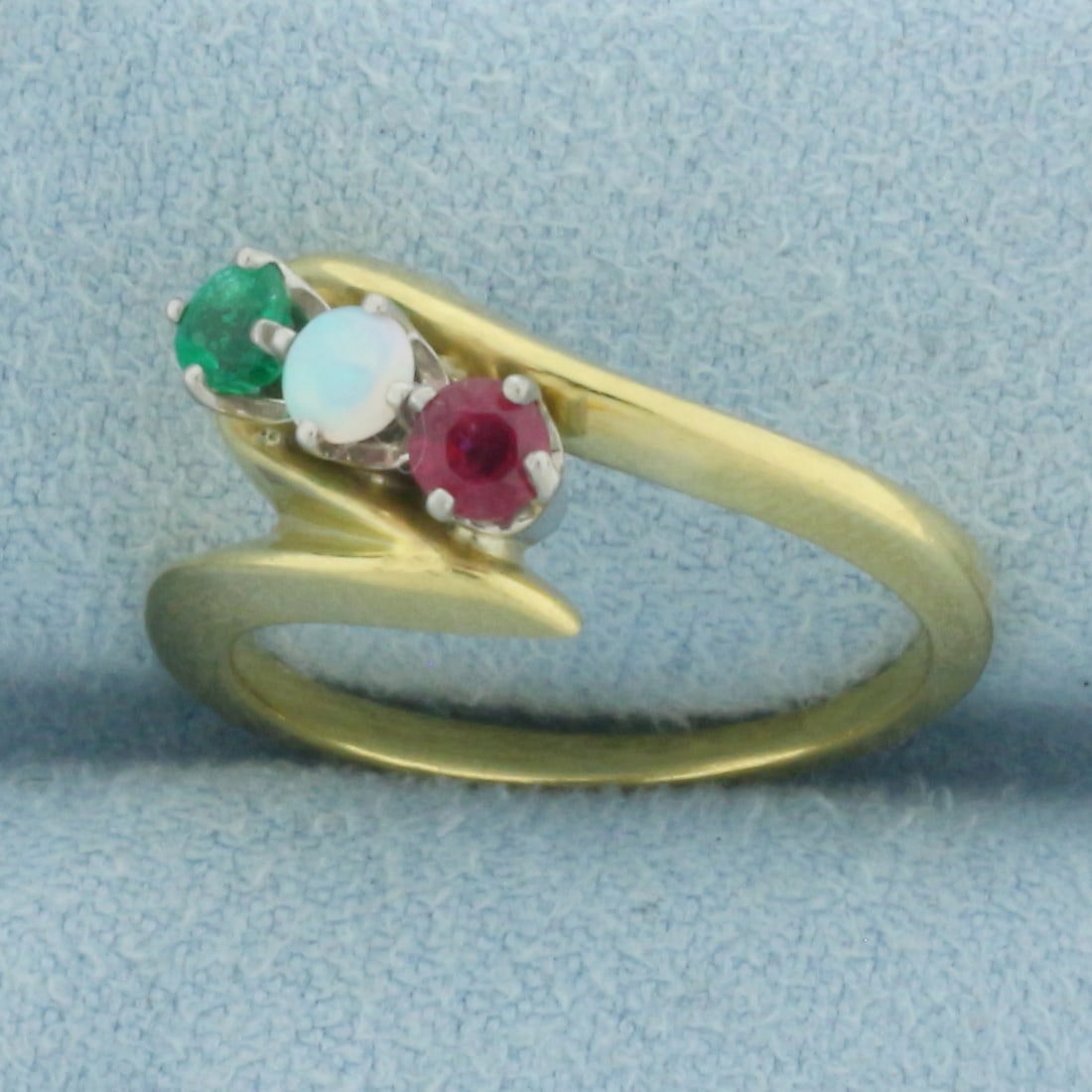 Emerald, Opal, and Ruby Ring in 18k Yellow Gold - 2