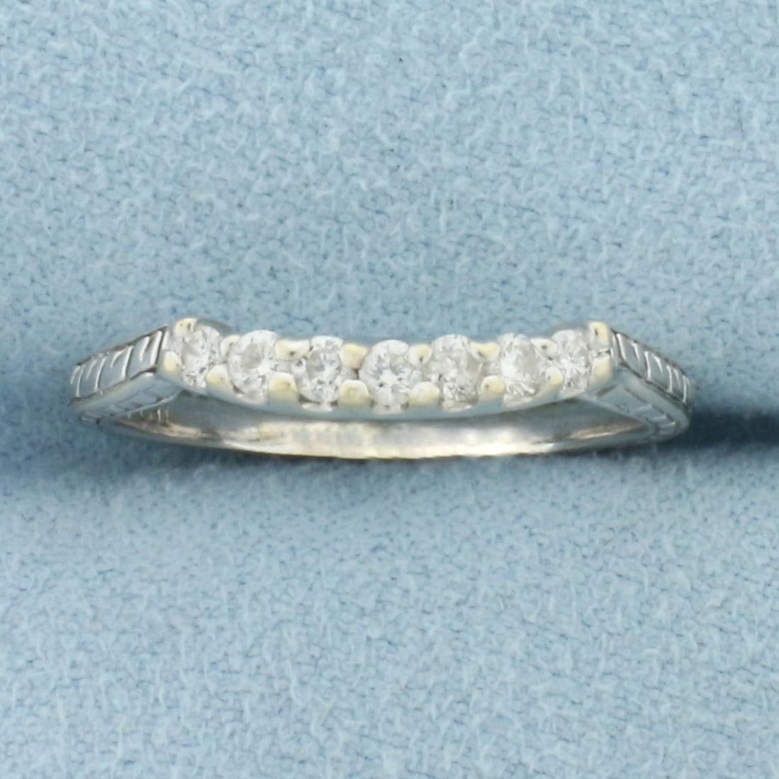 Diamond Curved Wedding Band Ring in 14k White Gold (1 of 4)