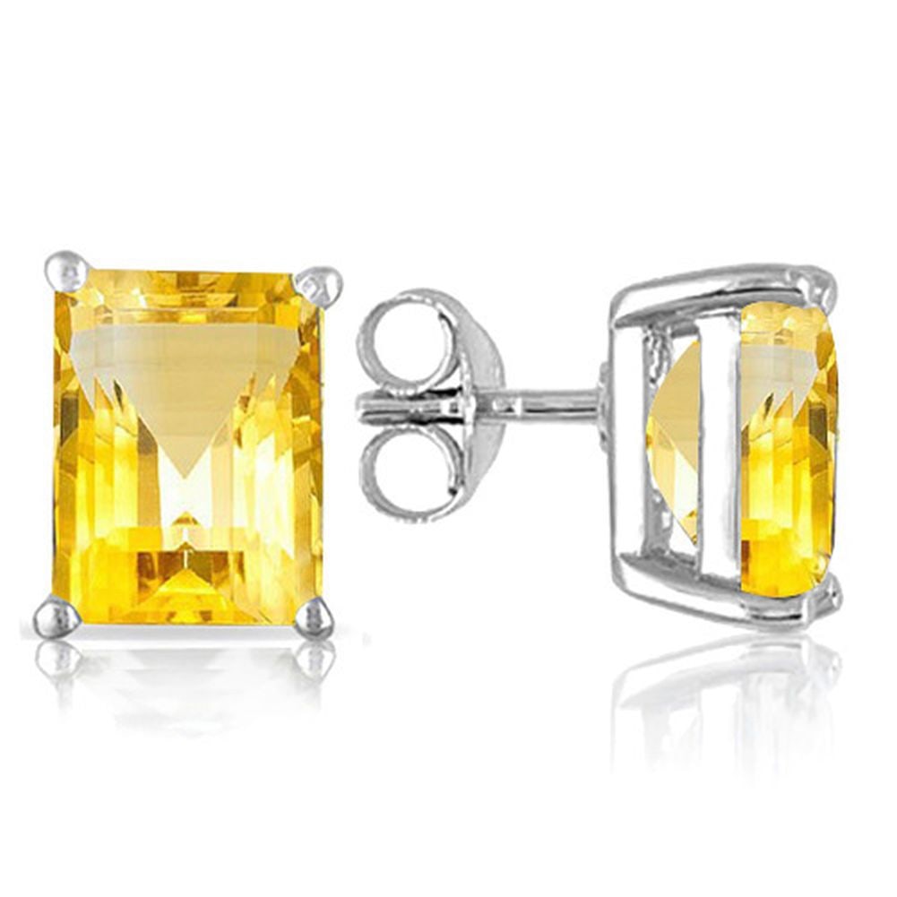 6X4MM Emerald Cut Citrine 1.2CTW Stud Earrings in Sterling Silver: In platinum over .925 sterling silver basket mountings with friction backs included. Contains 2 emerald cut citrine gemstones with light golden yellow color and clarity, approx.1.2CTW, 6x4mm each. 1.0