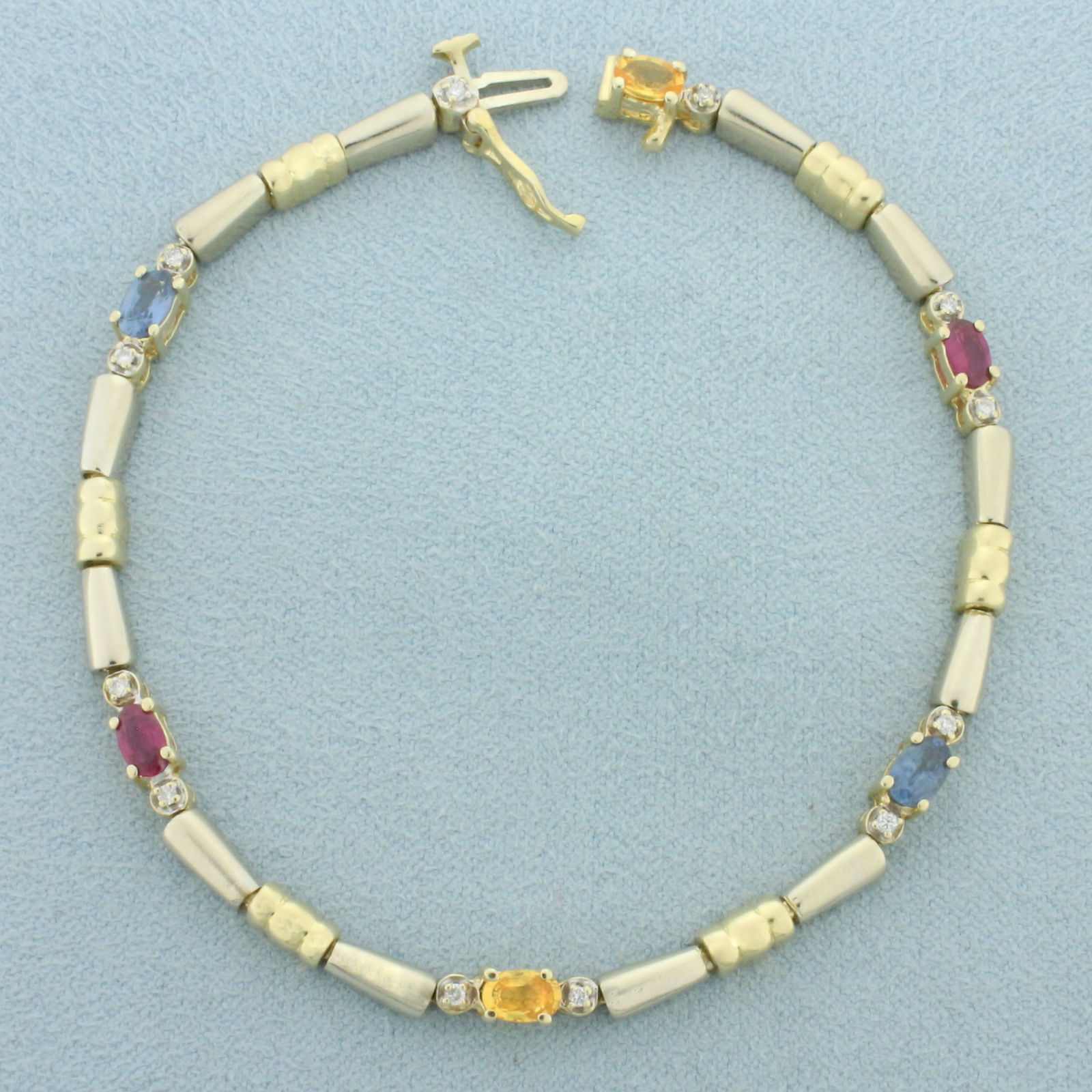 Sapphire and Diamond Two Tone Bracelet in 14k White and Yellow Gold (1 of 2)
