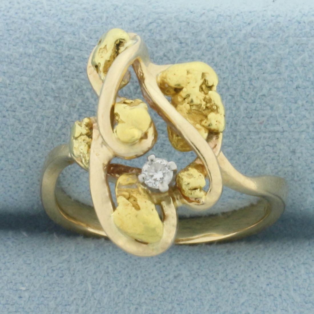 Diamond Abstract Design Nugget Ring in 14k Yellow Gold Mounting with 24k Gold Nuggets (1 of 4)