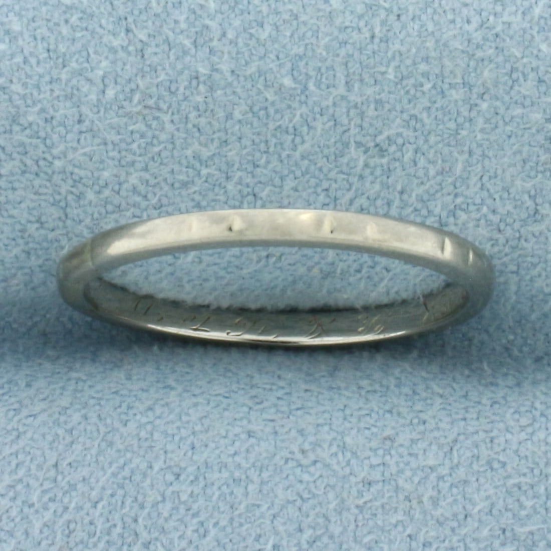 Antique Art Deco Band Ring in 18k White Gold: In 18k White Gold. Hand engraved initials inside and date "31". 1.6mm wide. Size 7. 1.7g.