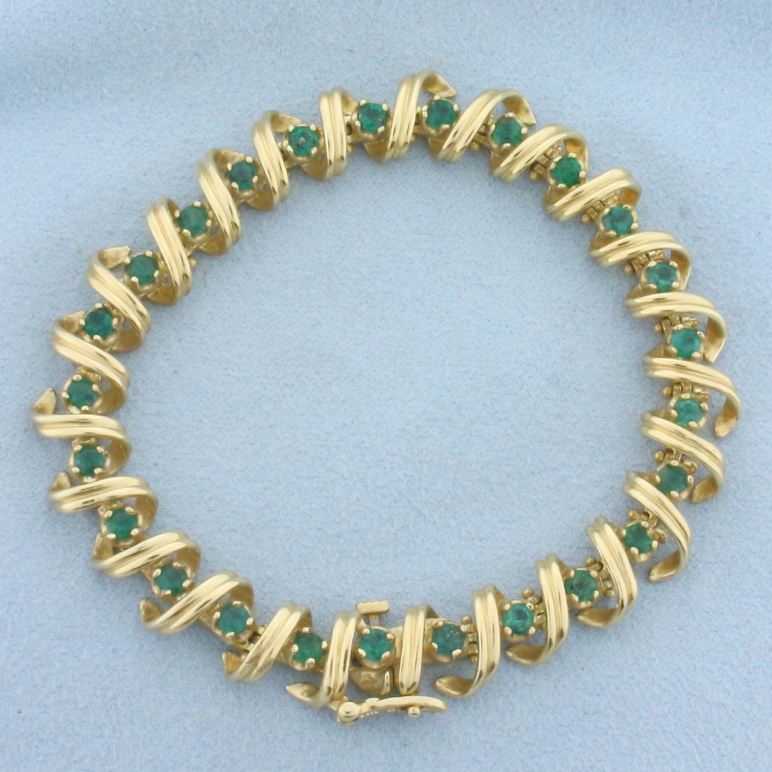 Natural Emerald Spiral Design Bracelet in 14K Yellow Gold (1 of 3)