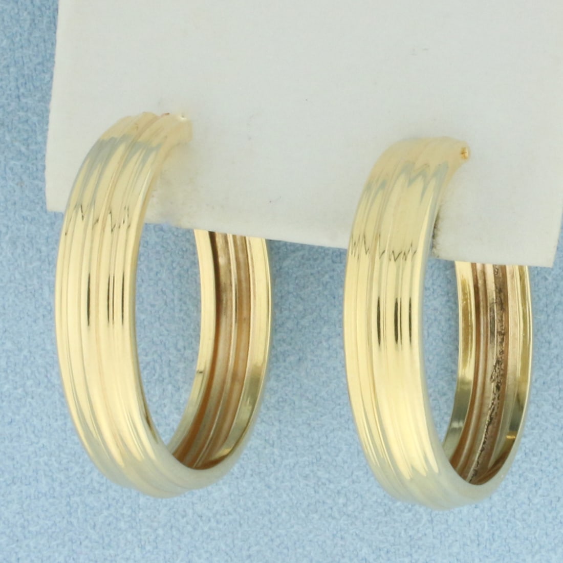 Banded Design Hoop Earrings in 14k Yellow Gold (1 of 2)