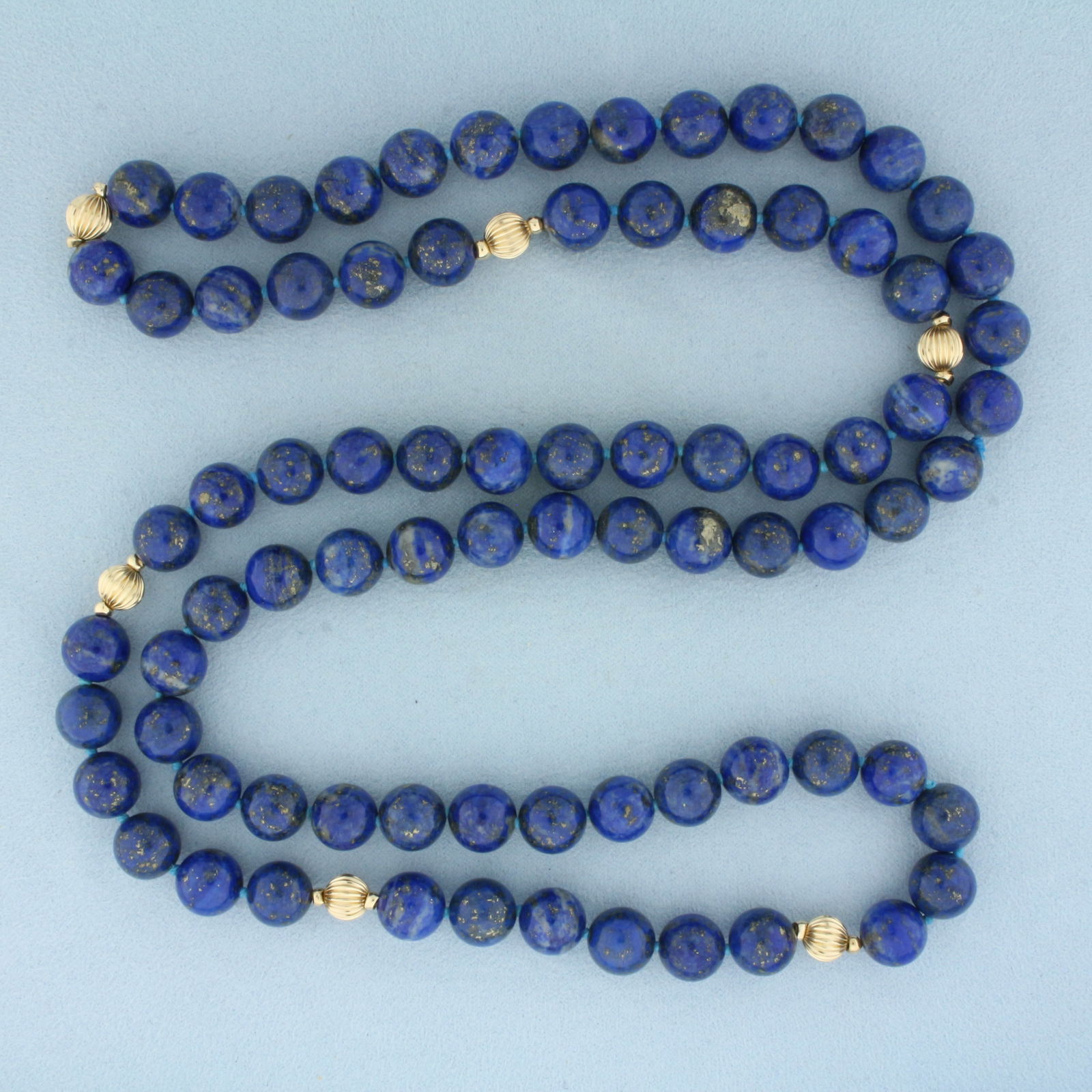 Lapis Lazuli and 14k Gold Bead Hand Knotted Strand Necklace (1 of 2)