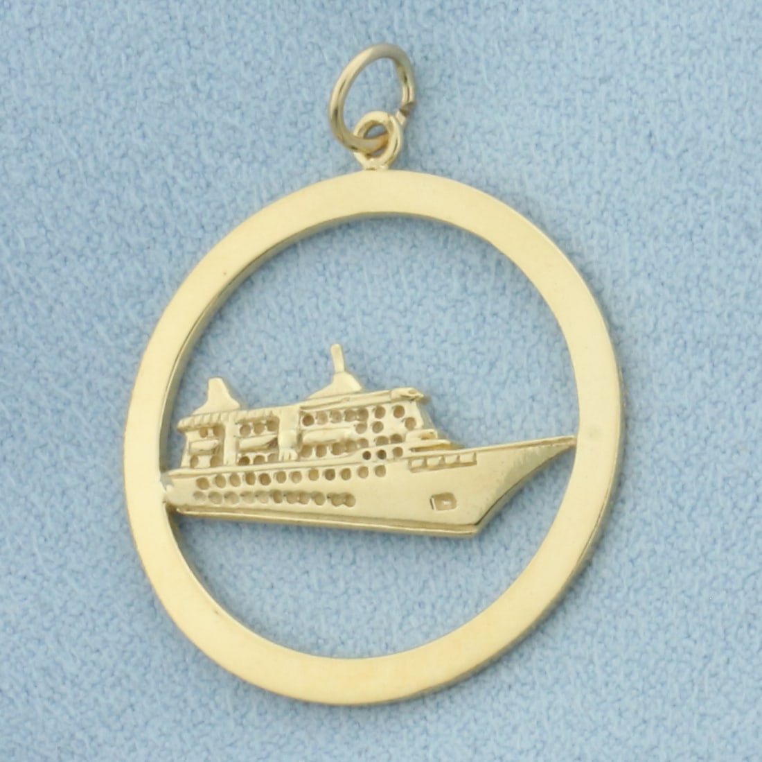 MS Seaward Cruise Ship Charm or Pendant in 14k Yellow Gold: In 14k Yellow Gold. 1 1/4 inch long (including jump ring). 1 inch wide. 3.7g.