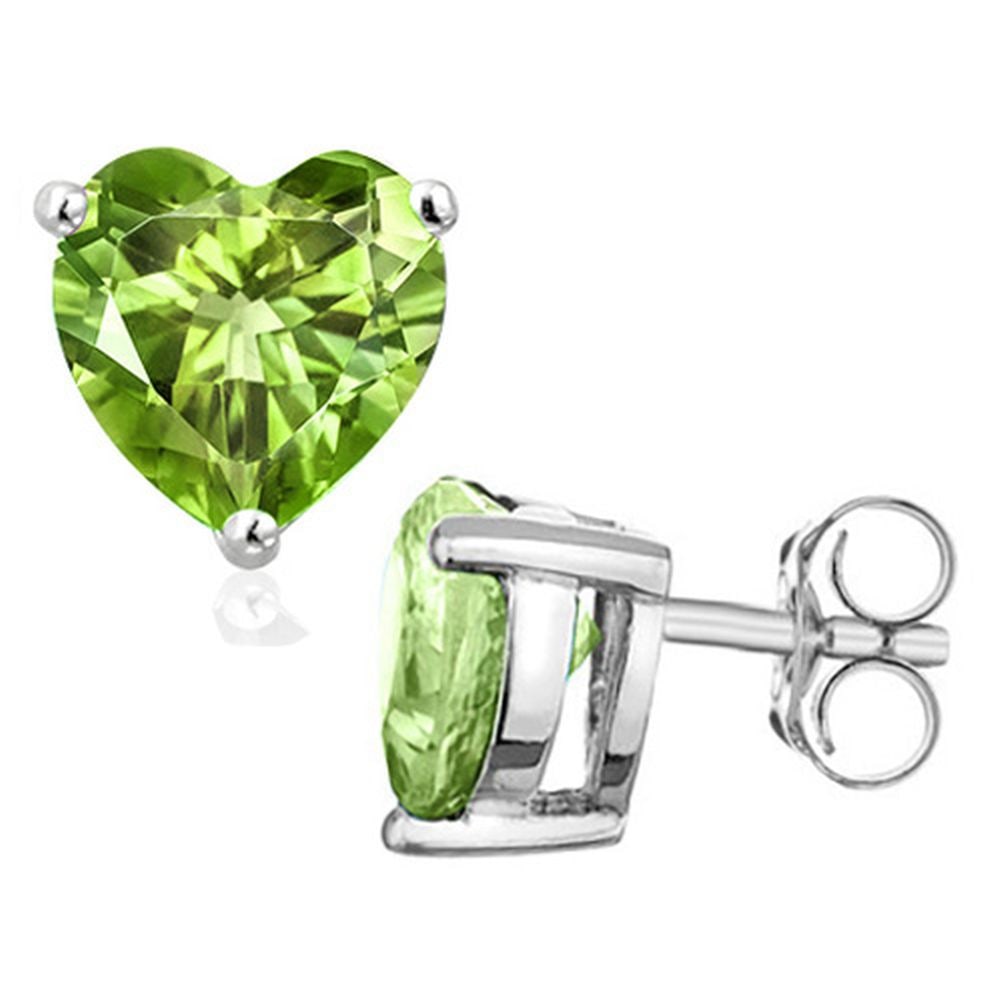 5MM Heart Cut Peridot 1.1CTW Stud Earrings in Sterling Silver: In platinum over .925 sterling silver basket mountings with friction backs included. Contains 2 heart cut peridot gemstones with excellent color and clarity, approx. 1.1CTW, 5mm each. 0.9g