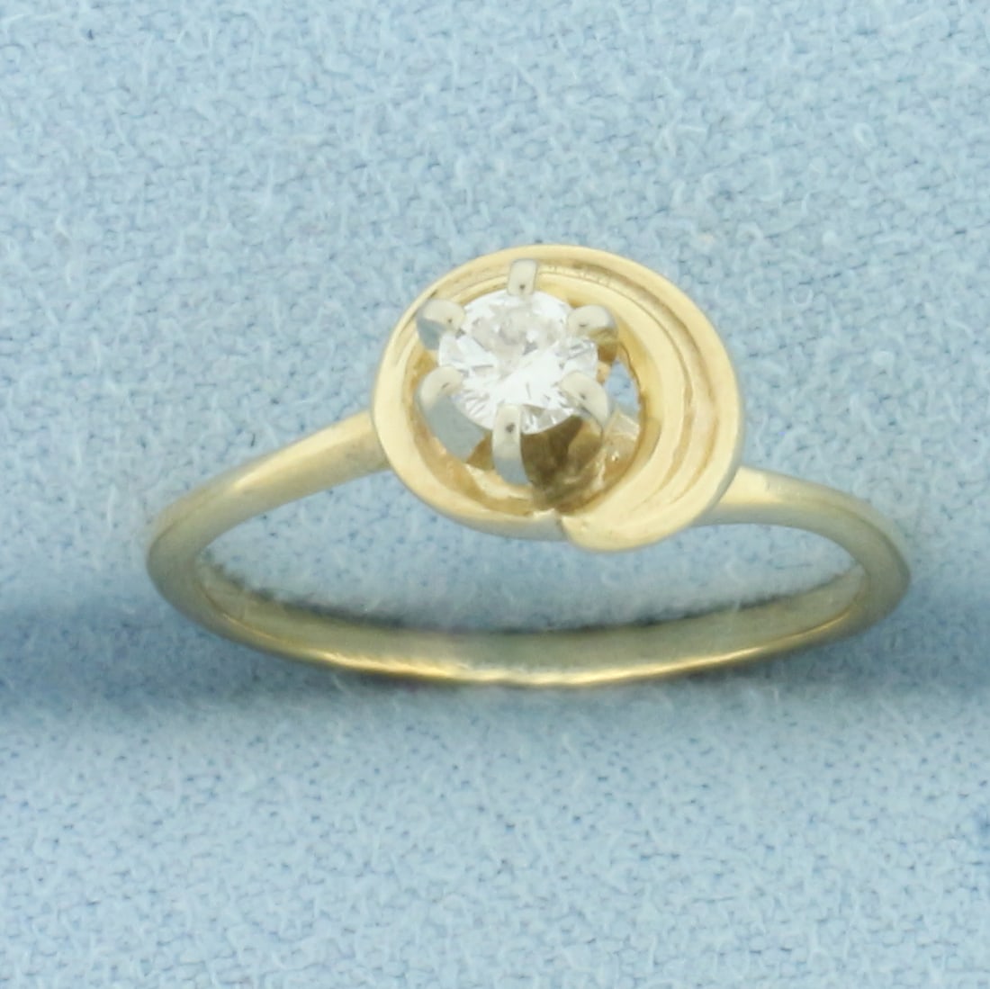 Diamond Solitaire Swirl Design Ring in 14k Yellow Gold (1 of 4)