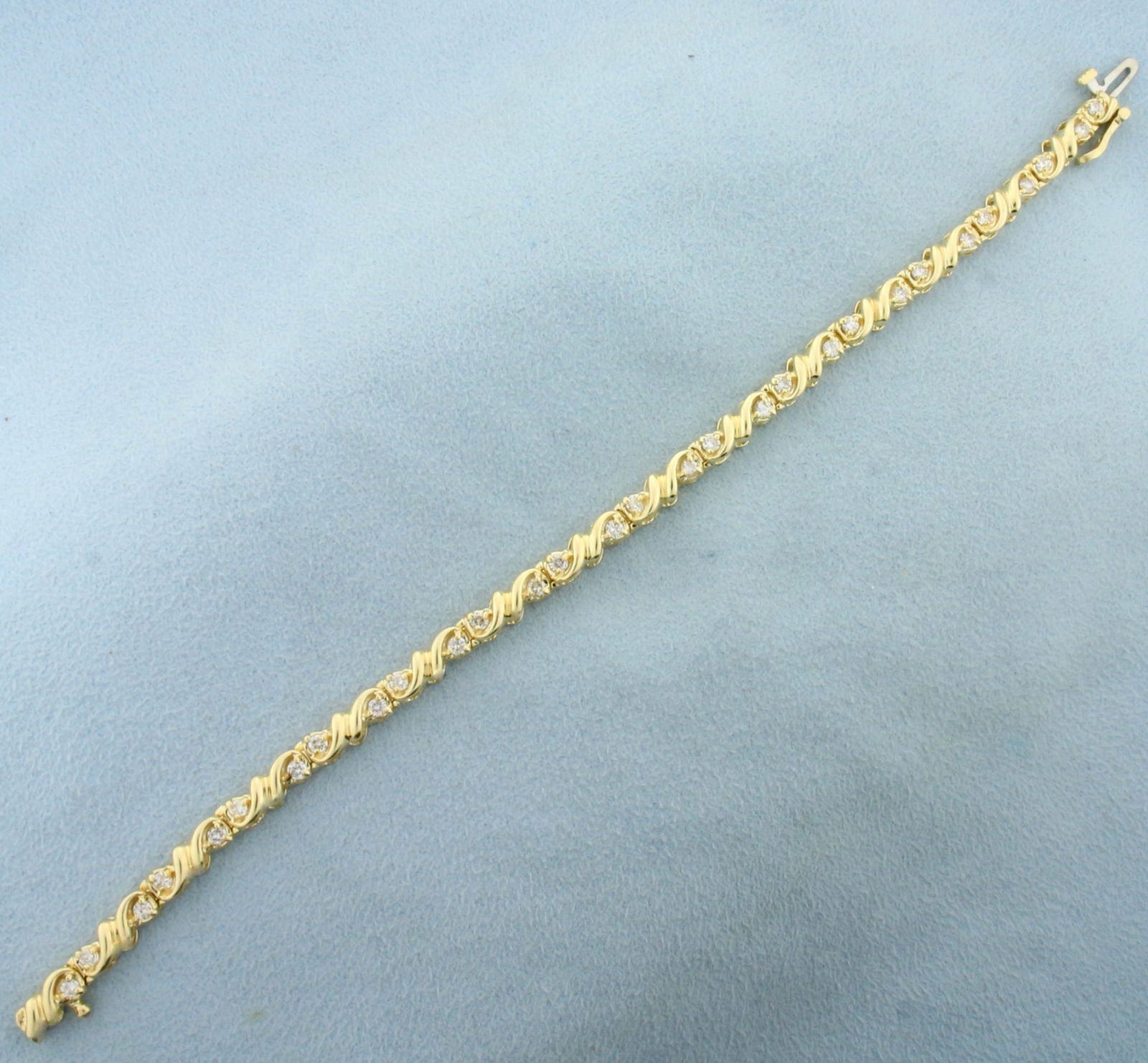 Unique Scroll Deisgn Diamond Tennis Bracelet in 14K Yellow Gold (1 of 3)