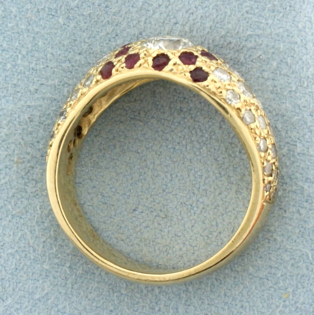 Flush Set Ruby and Diamond Ring in 14k Yellow Gold - 3