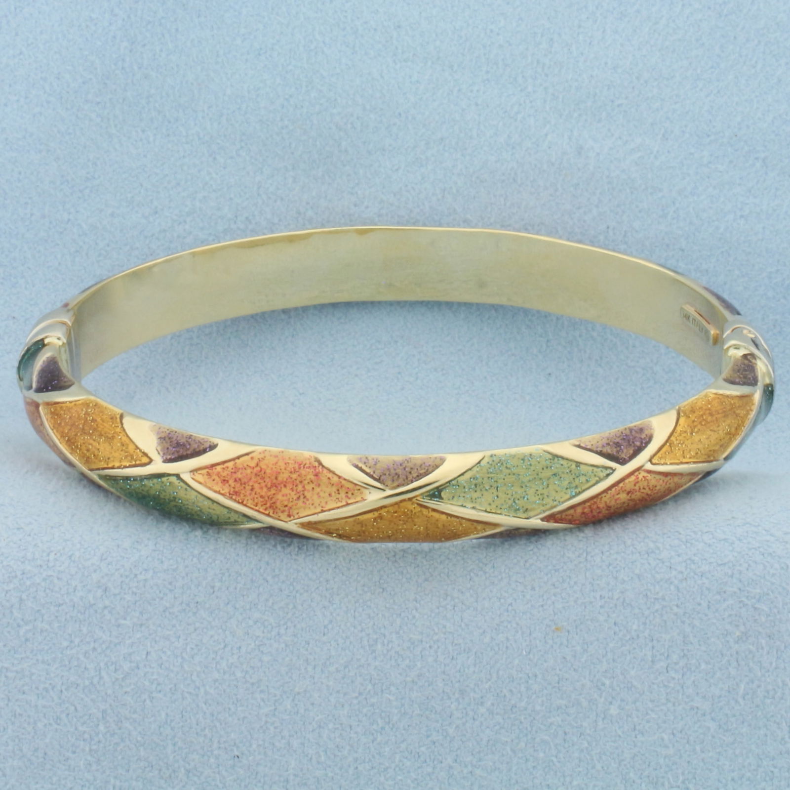 Italian Enamel Harlequin Bangle Bracelet in 14k Yellow Gold (1 of 2)