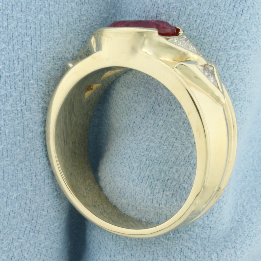 Mens Lab Ruby & Diamond Ring in 14k Yellow Gold - 3