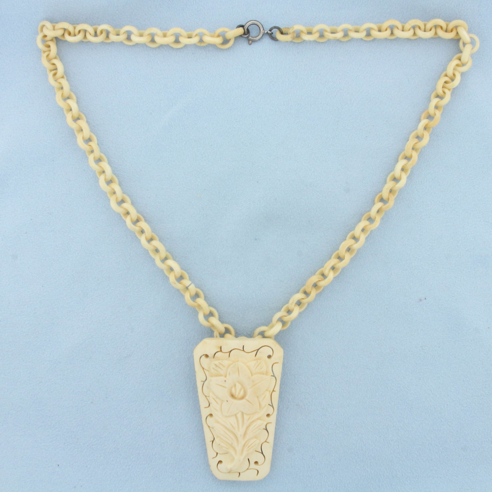 Vintage Hand Carved Bone Necklace With Sterling Silver Clasp (1 of 2)