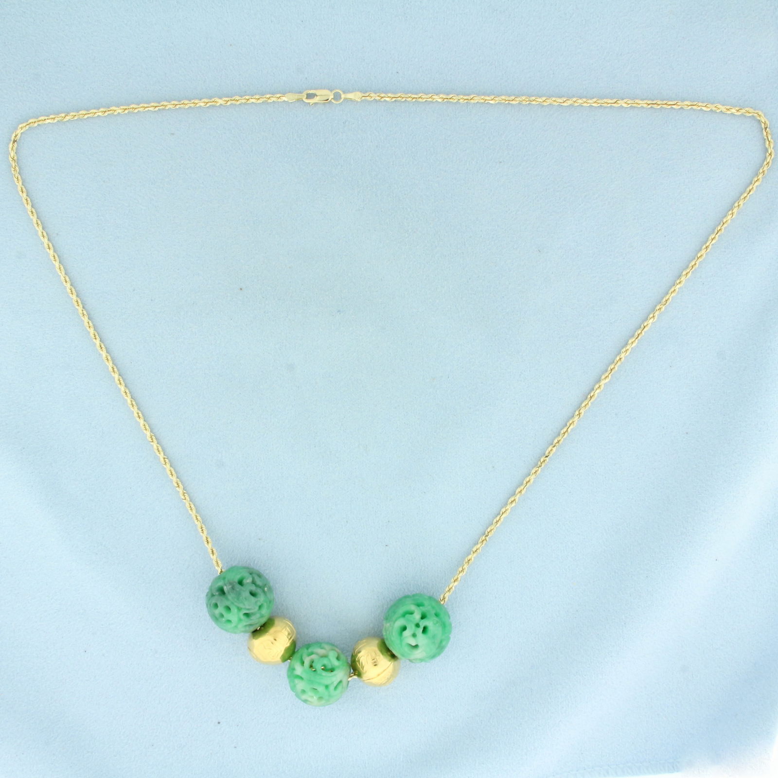 Carved Jade and Gold Bead Necklace in 14k Yellow Gold (1 of 2)