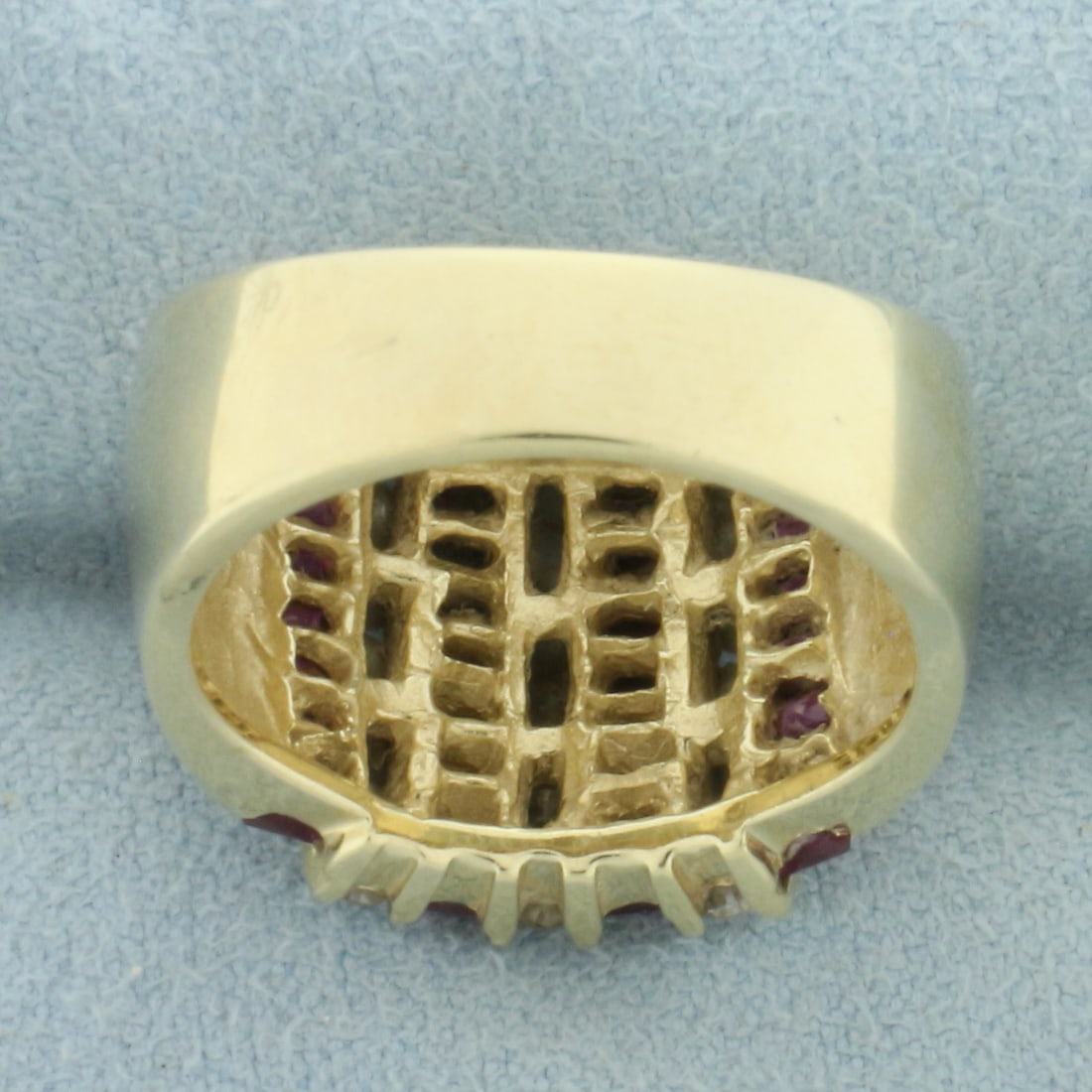 Diamond and Ruby Channel Set Statement Ring in 14k Yellow Gold - 4