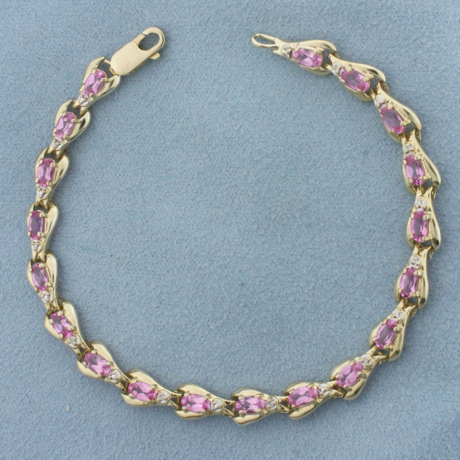 Pink Topaz and Diamond Bracelet in 14k Yellow Gold (1 of 2)